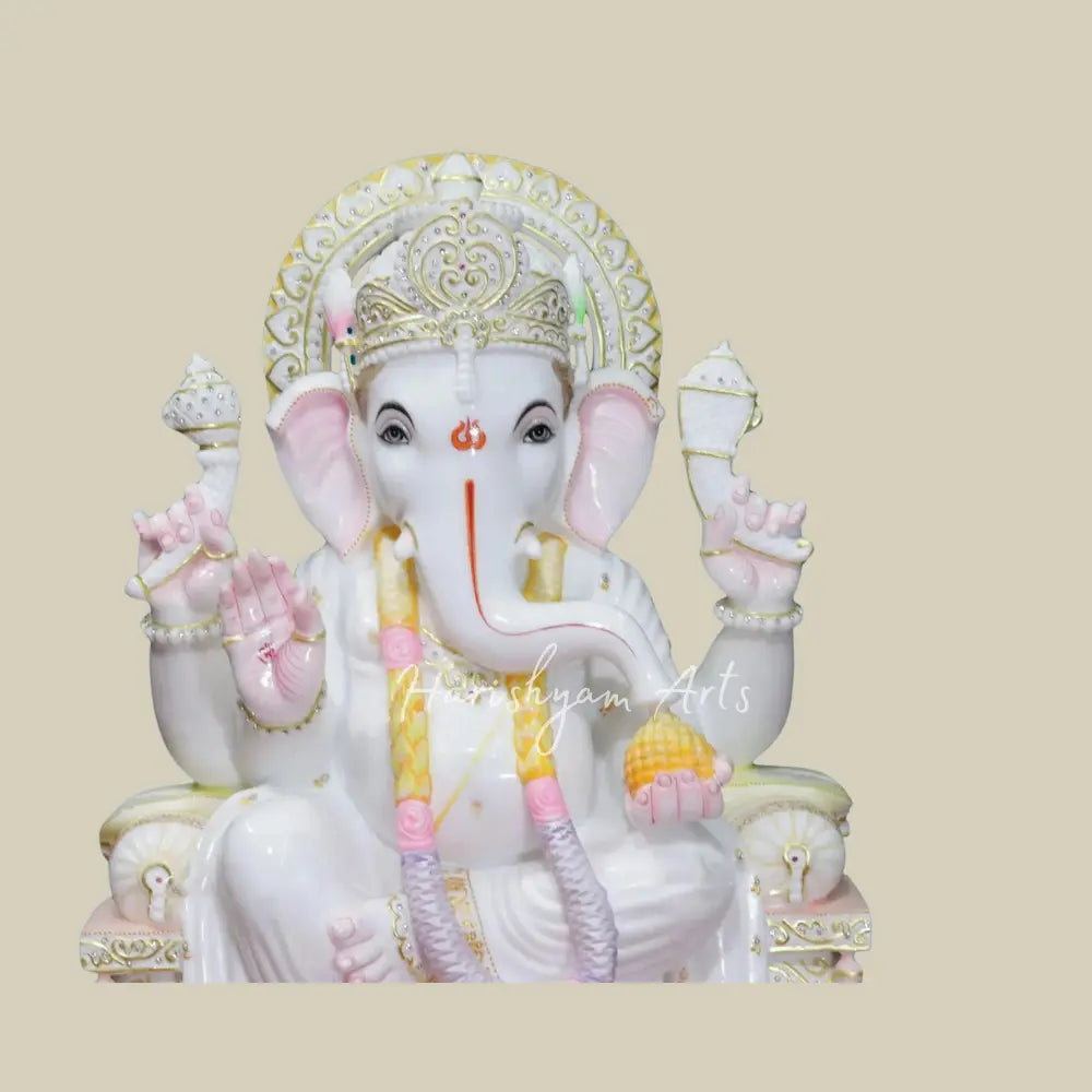 30" Lord Ganesha Statue White Makrana Marble