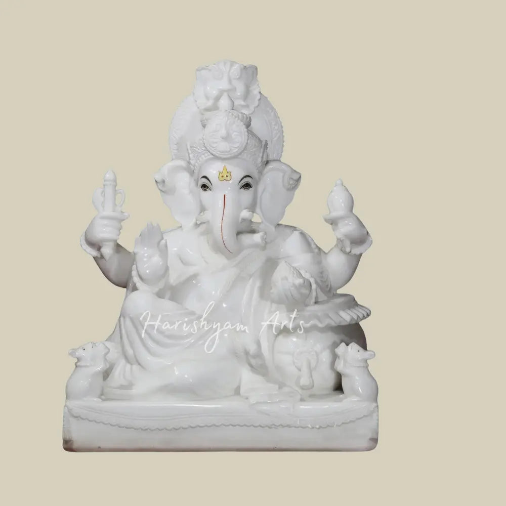 30" Vietnam Marble Statue Of Lord Ganesha With Holding A Conch