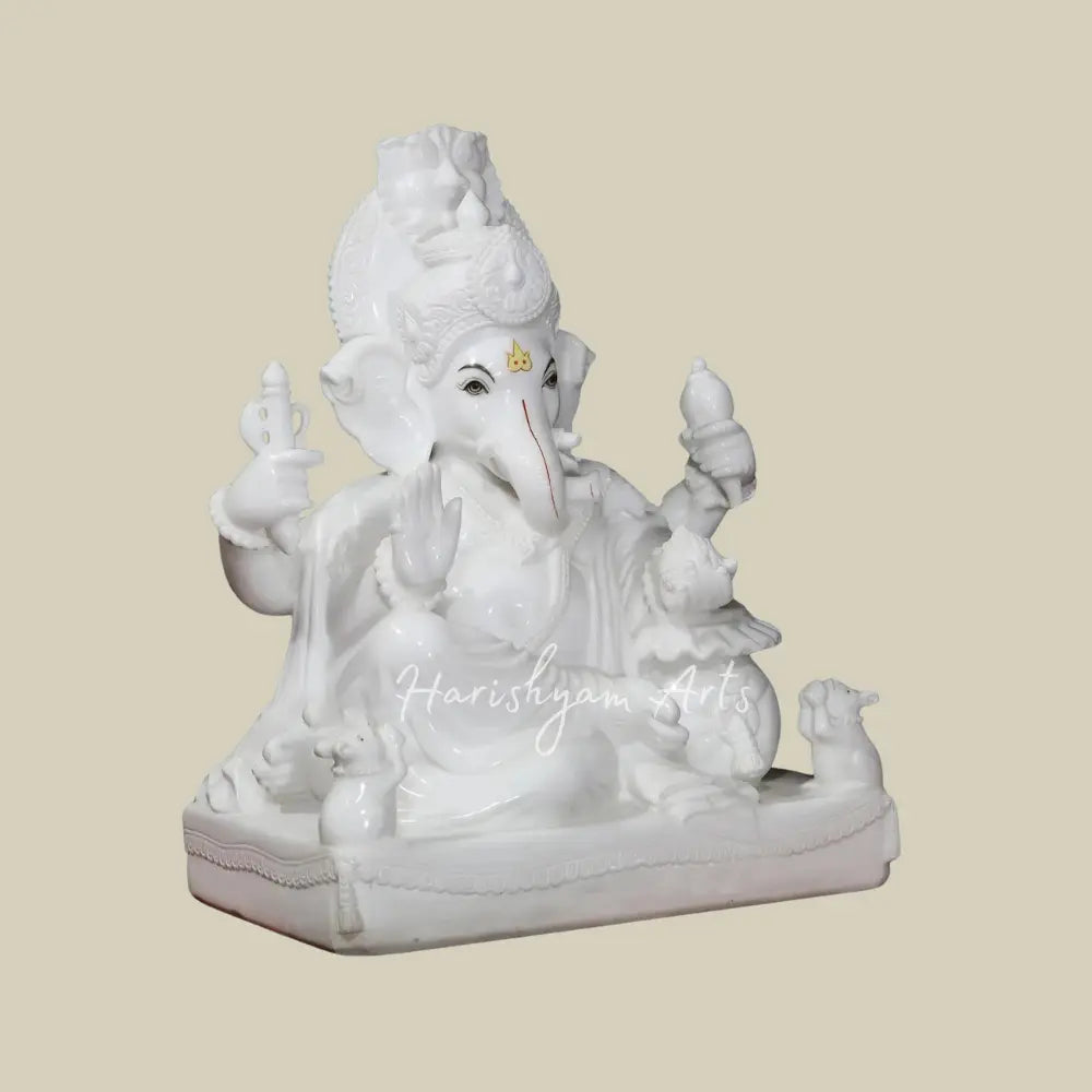 30" Vietnam Marble Statue Of Lord Ganesha With Holding A Conch