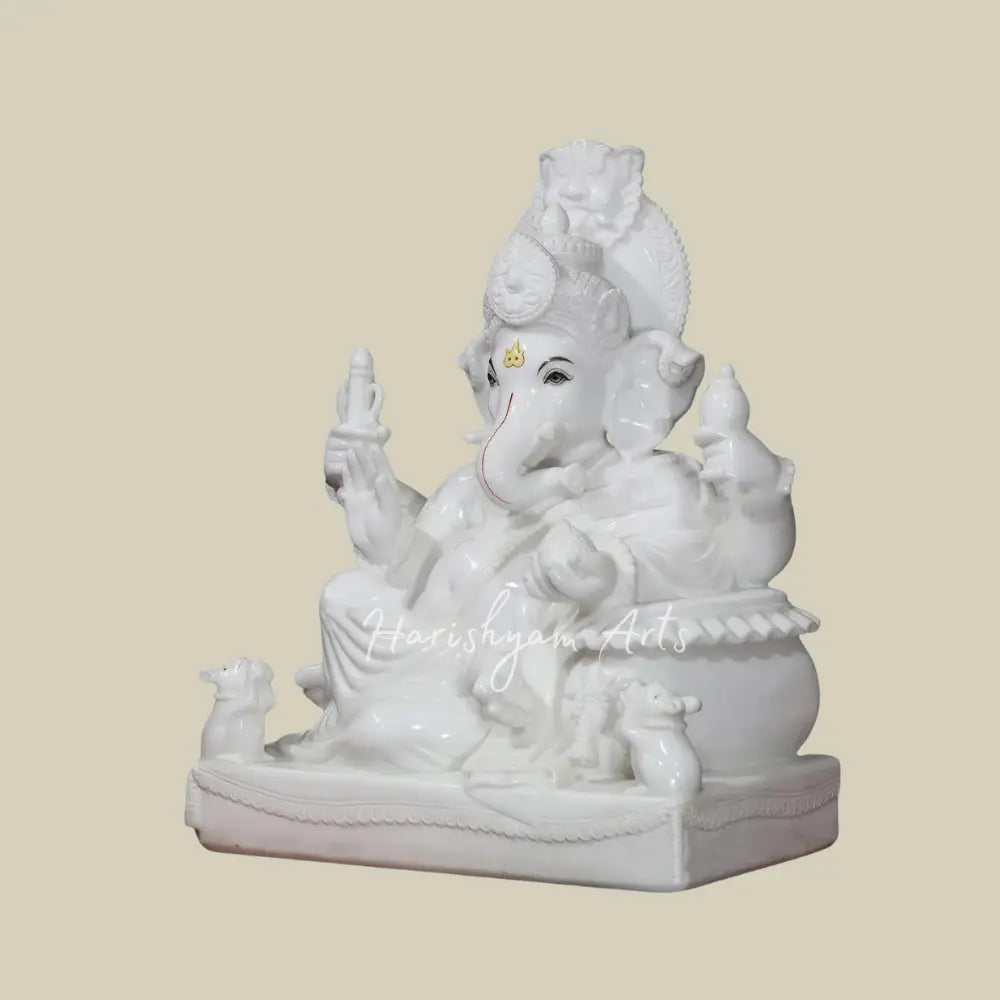 30" Vietnam Marble Statue Of Lord Ganesha With Holding A Conch