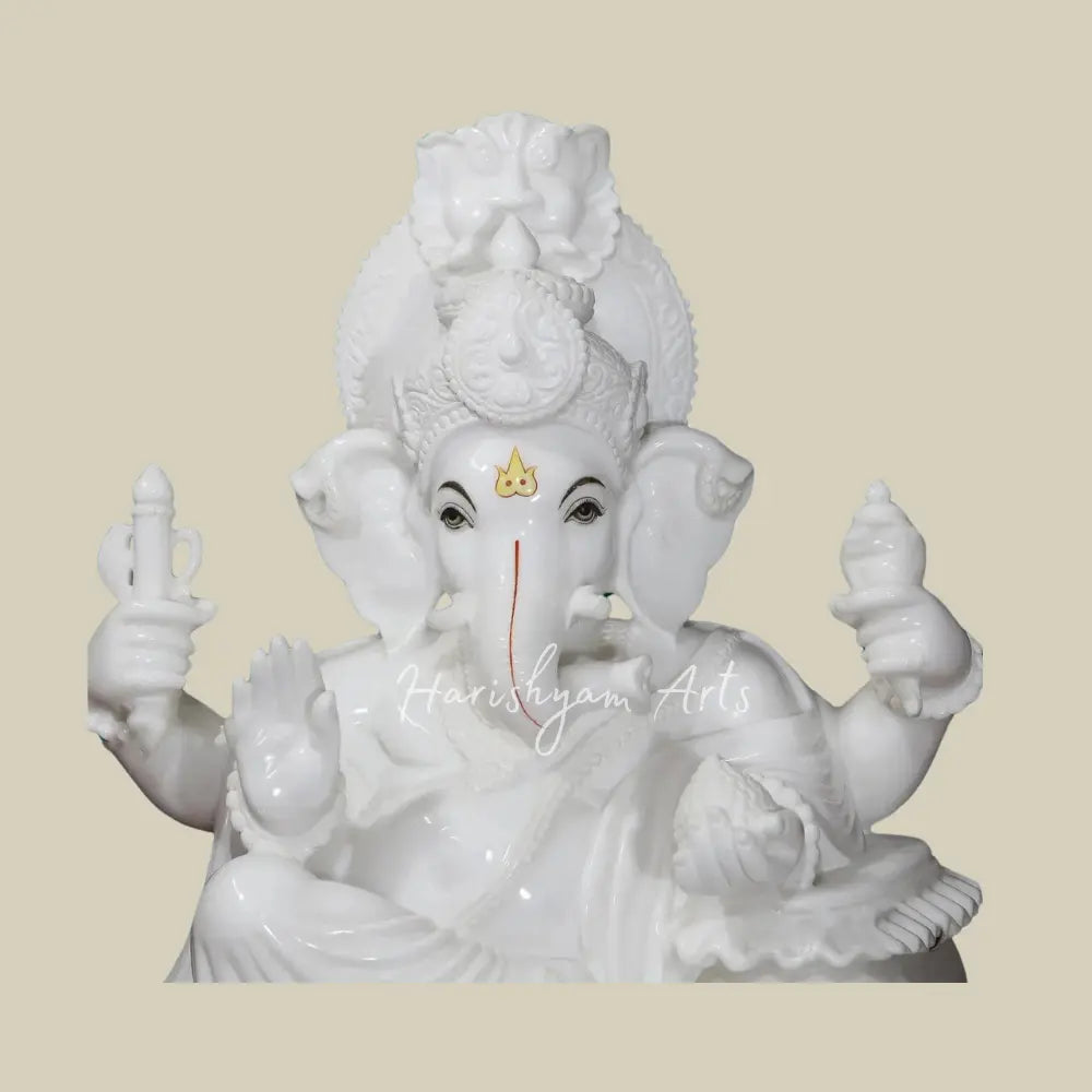 30" Vietnam Marble Statue Of Lord Ganesha With Holding A Conch