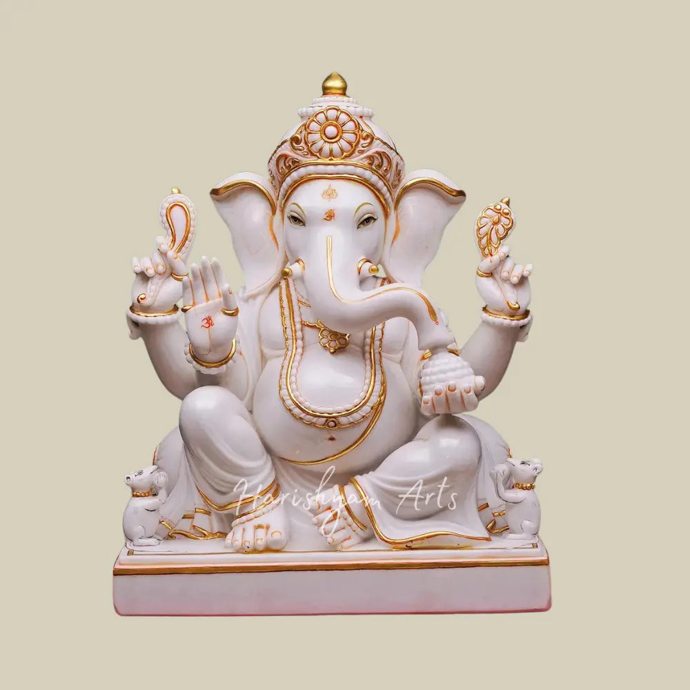 30" White Marble Ganesha Statue