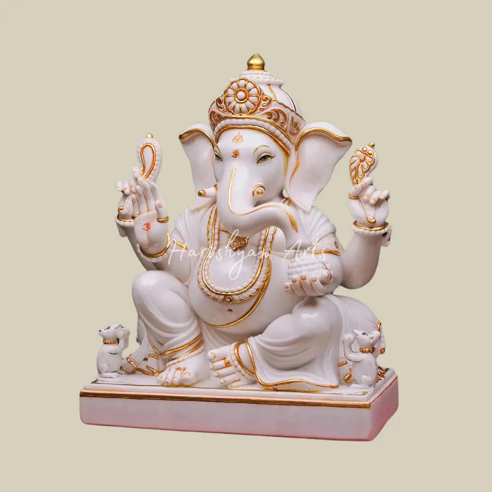 30" White Marble Ganesha Statue