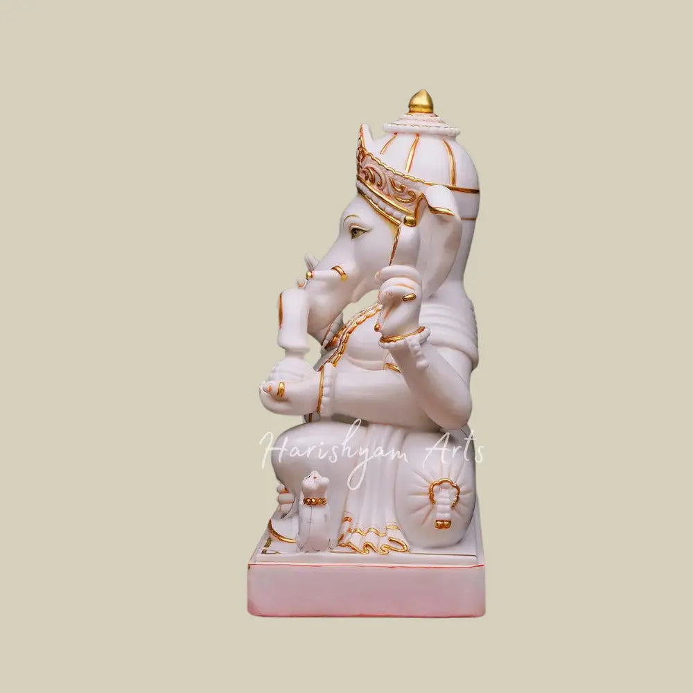 30" White Marble Ganesha Statue