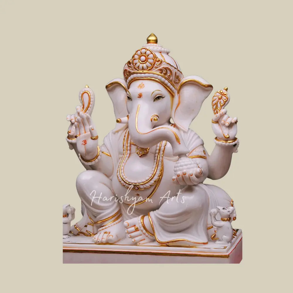 30" White Marble Ganesha Statue