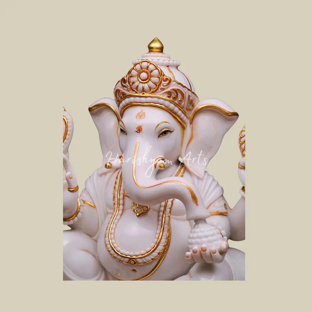 30" White Marble Ganesha Statue