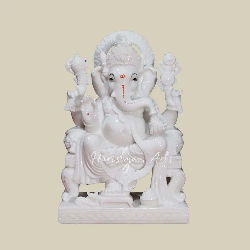 30" White Marble Statue of Lord Ganesha in Vietnam Marble