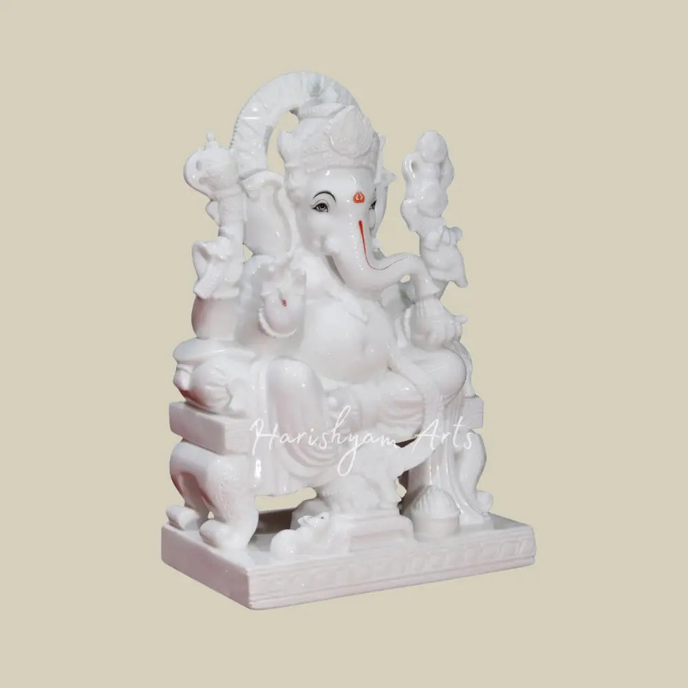 30" White Marble Statue of Lord Ganesha in Vietnam Marble