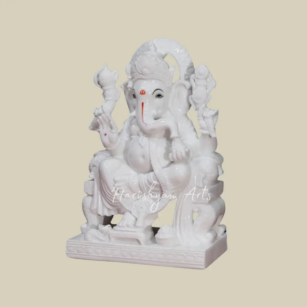 30" White Marble Statue of Lord Ganesha in Vietnam Marble