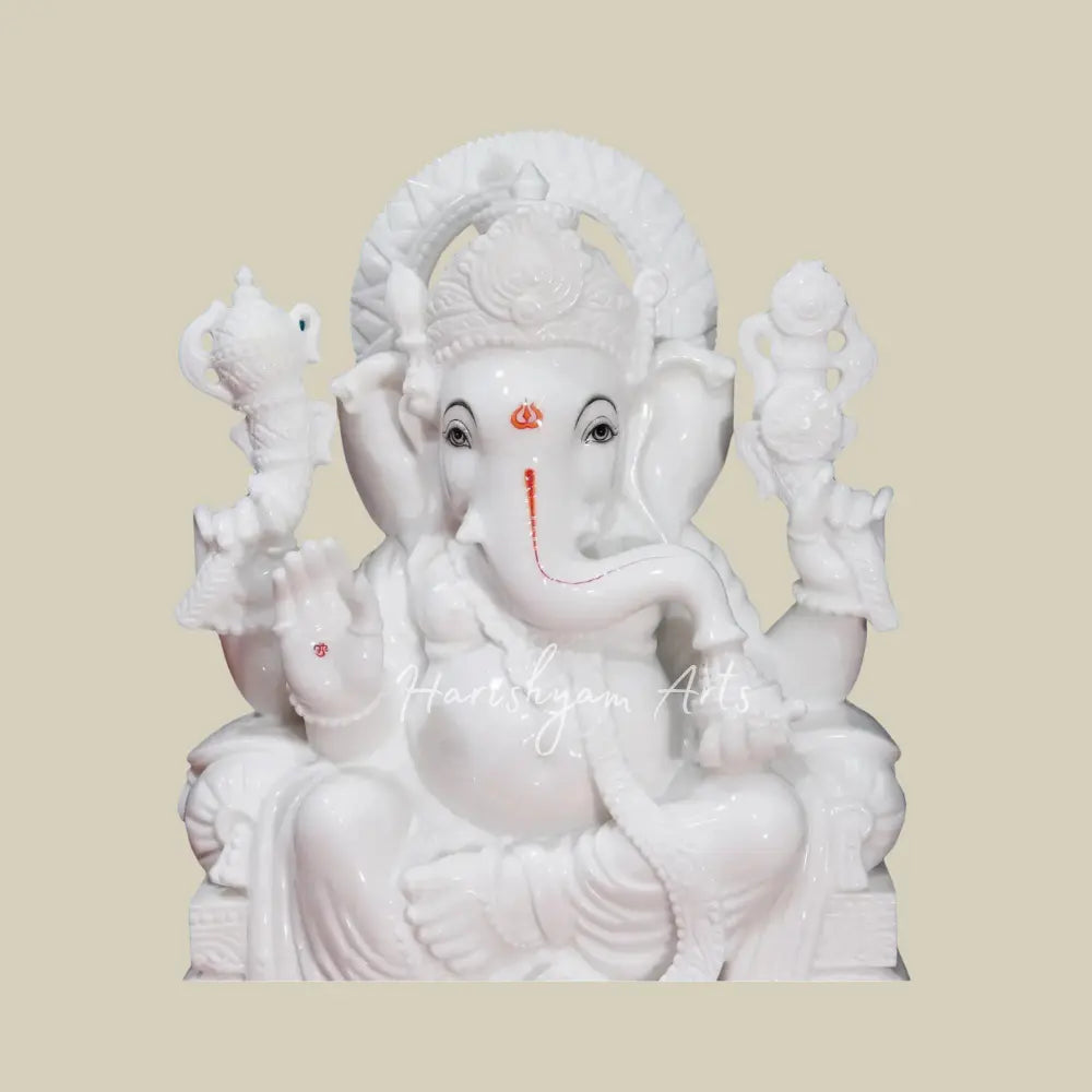 30" White Marble Statue of Lord Ganesha in Vietnam Marble