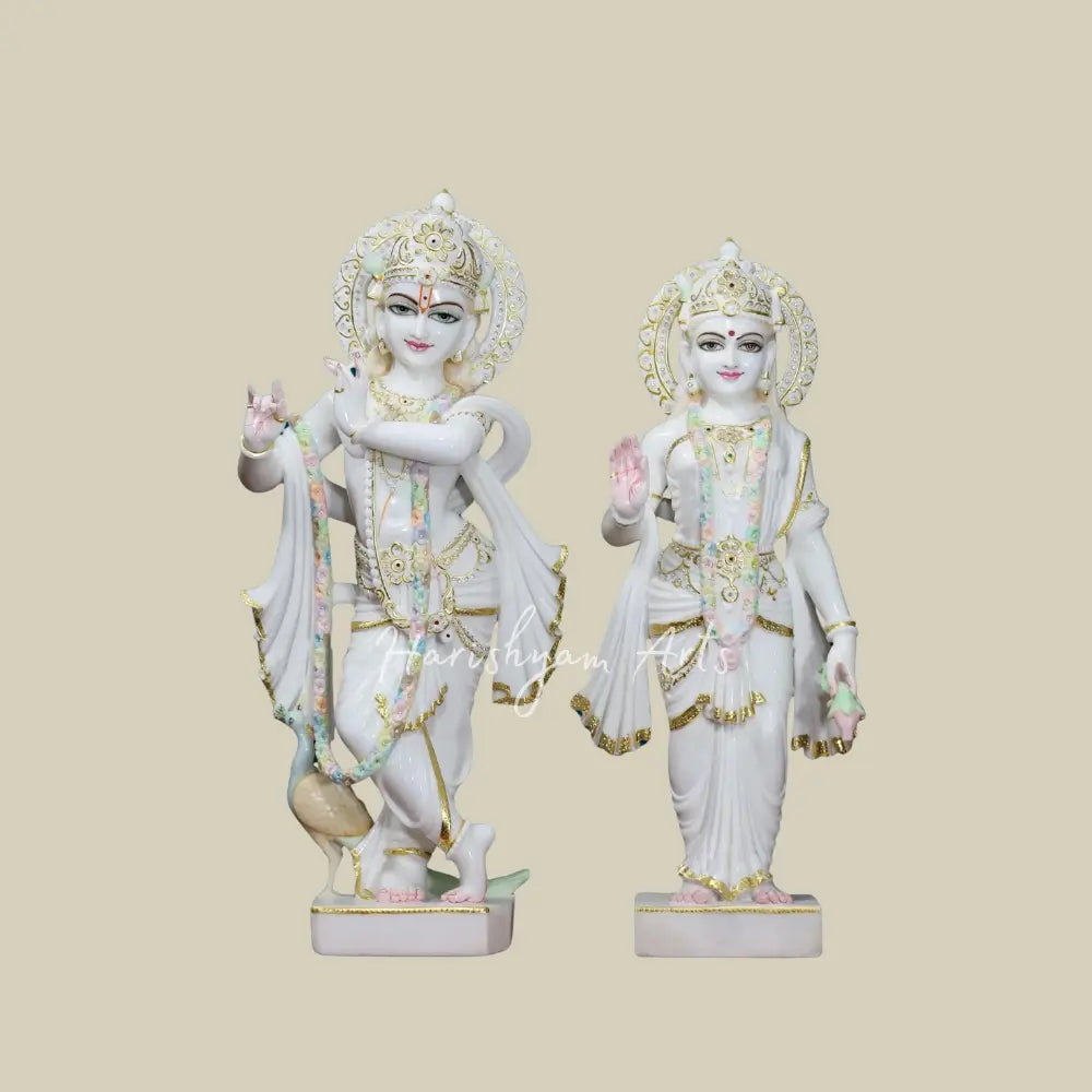 30" White marble radha krishna statue