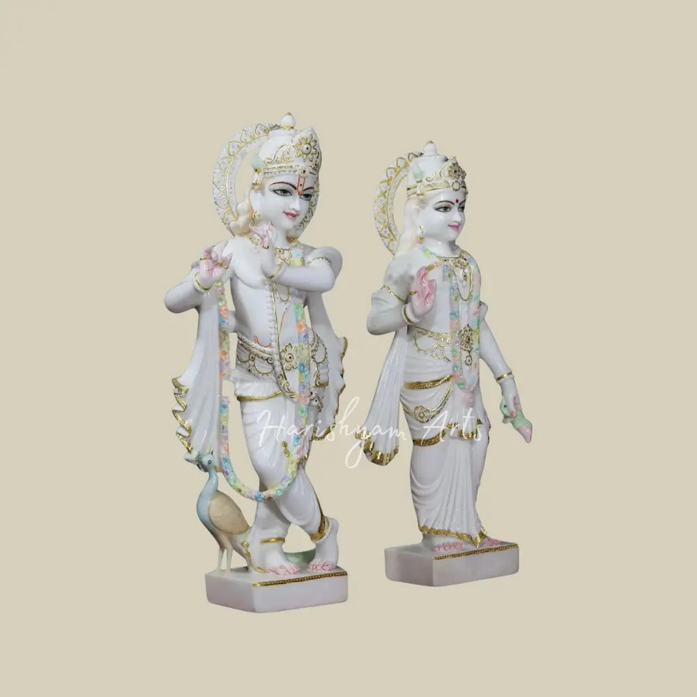 30" White marble radha krishna statue