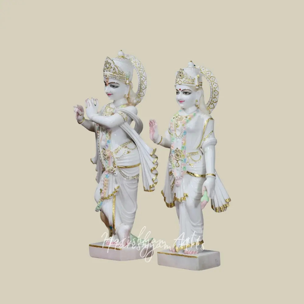 30" White marble radha krishna statue