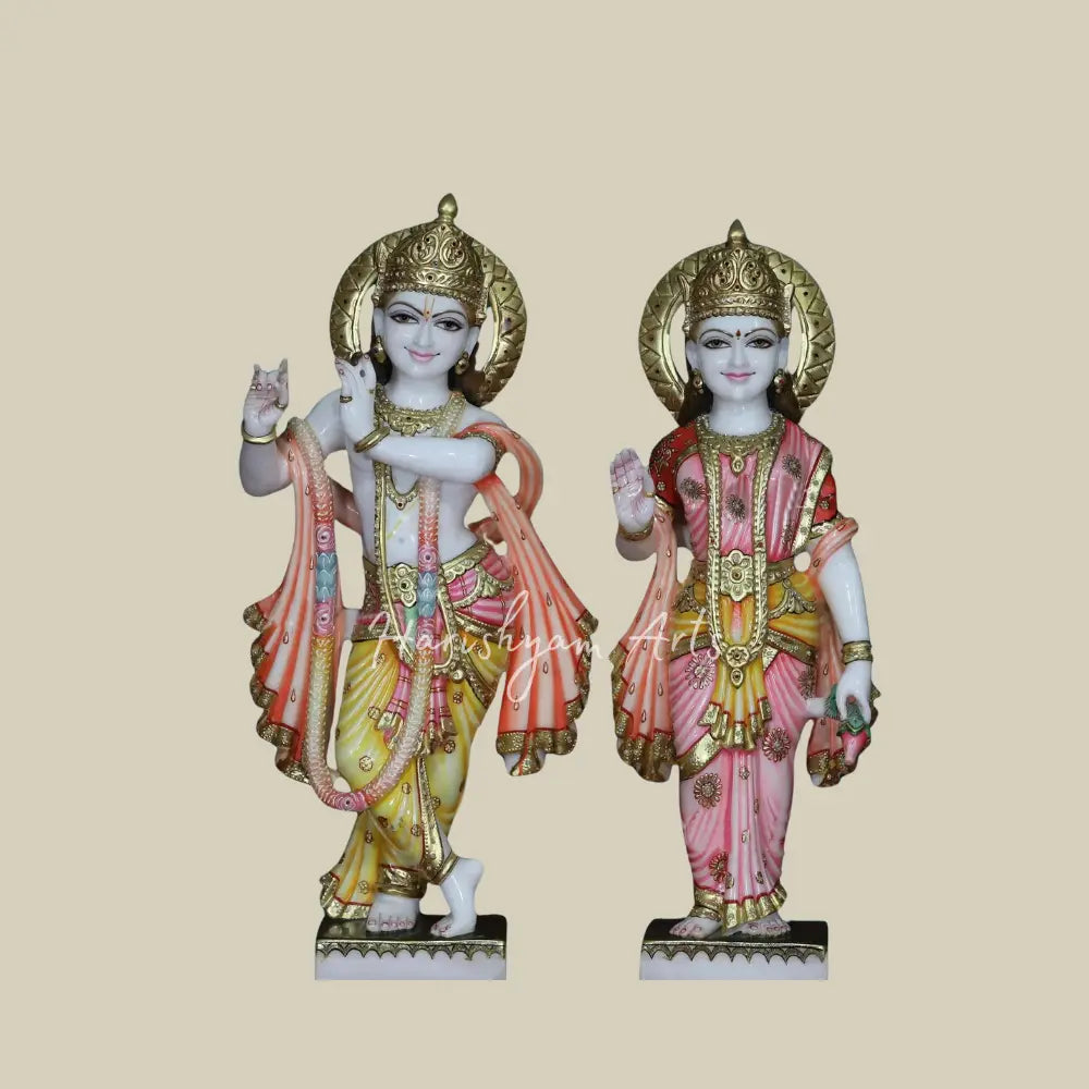 30" beautiful White Vietnam Marble Radha Krishna Statue