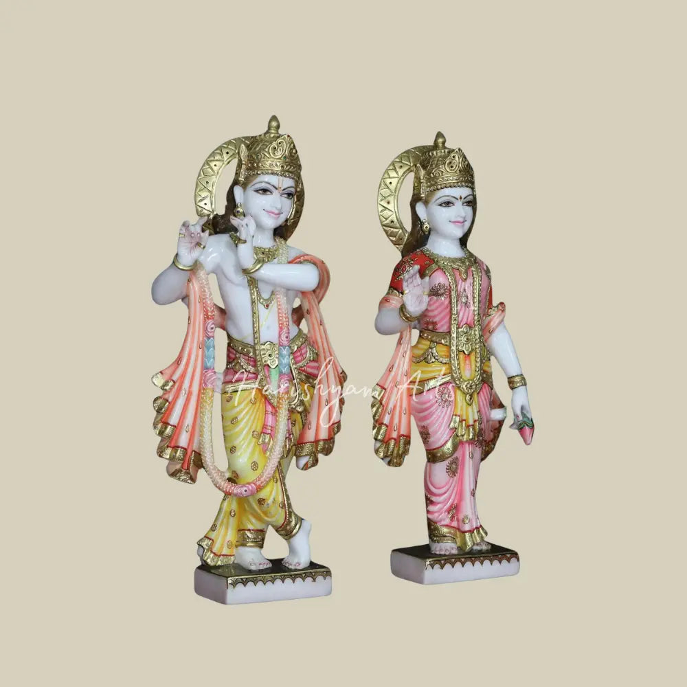 30" beautiful White Vietnam Marble Radha Krishna Statue