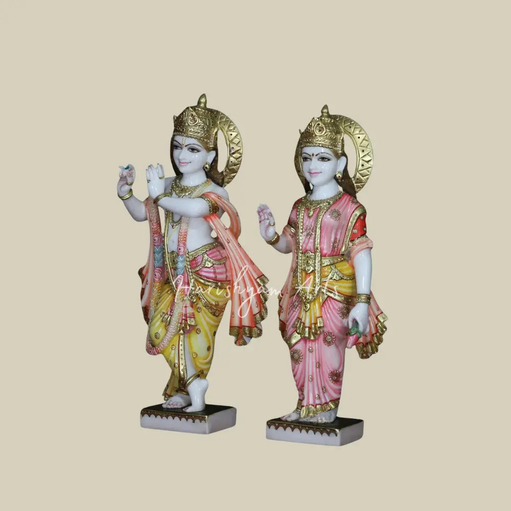 30" beautiful White Vietnam Marble Radha Krishna Statue