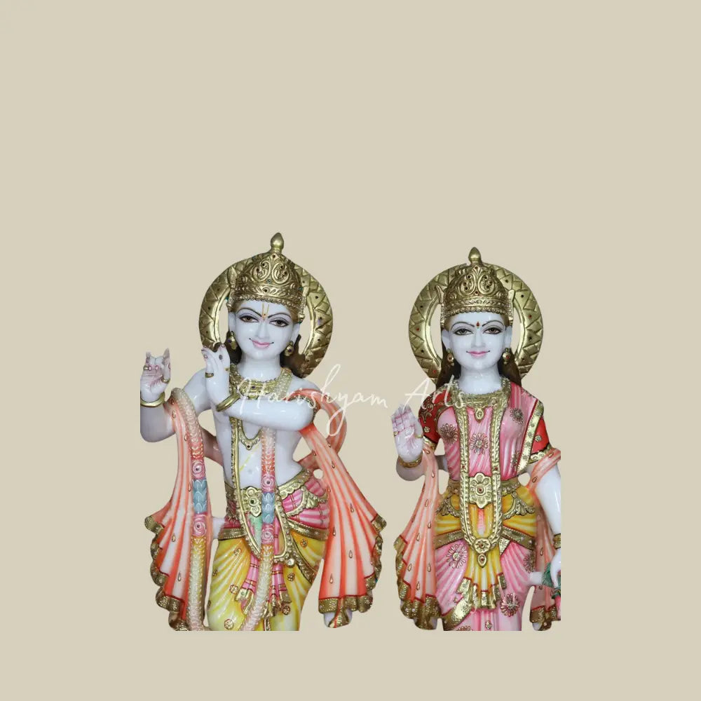 30" beautiful White Vietnam Marble Radha Krishna Statue