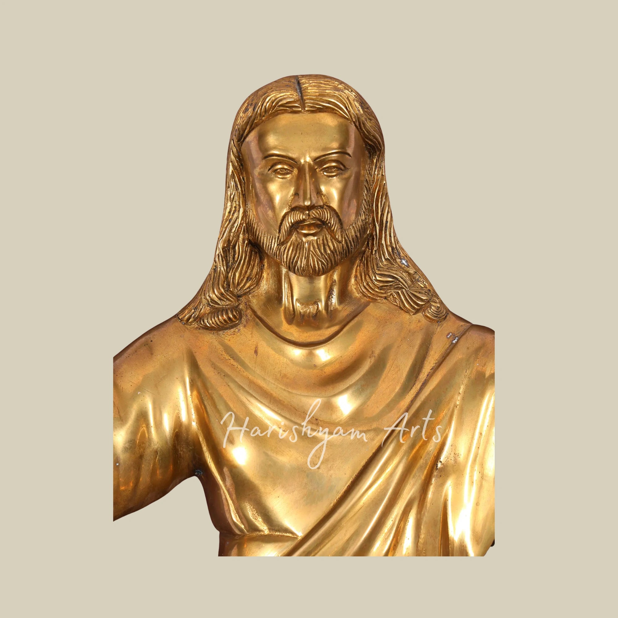 31" Jesus Christ Brass Wall Sculpture with Elegant Wooden Frame