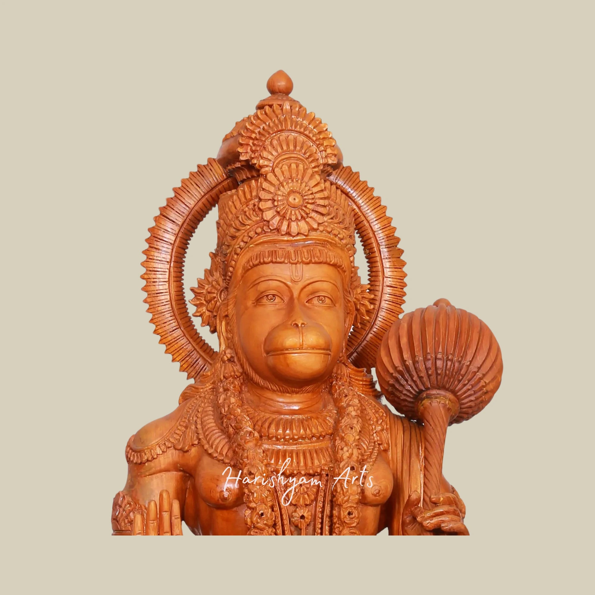 31" Wooden Blessing Hanuman Seated on an Ornate Pedestal1