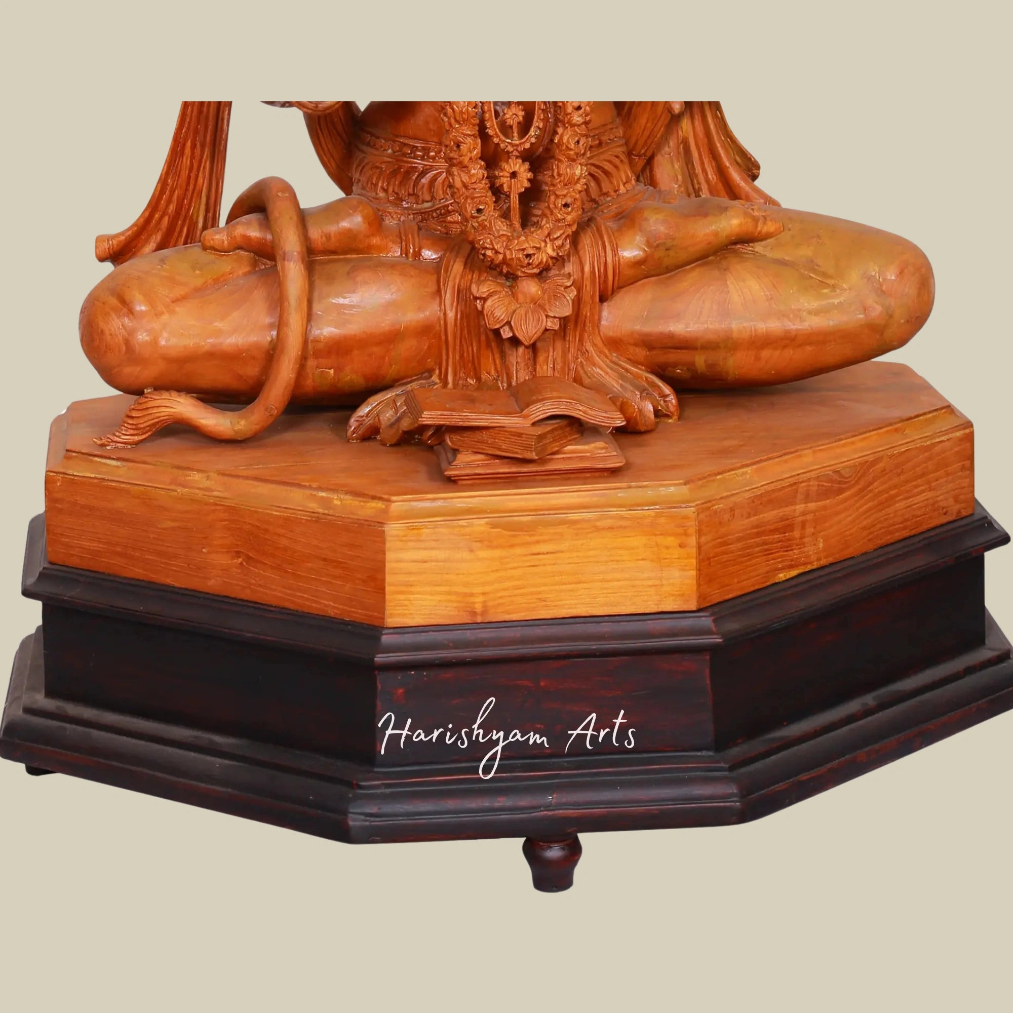 31" Wooden Blessing Hanuman Seated on an Ornate Pedestal2