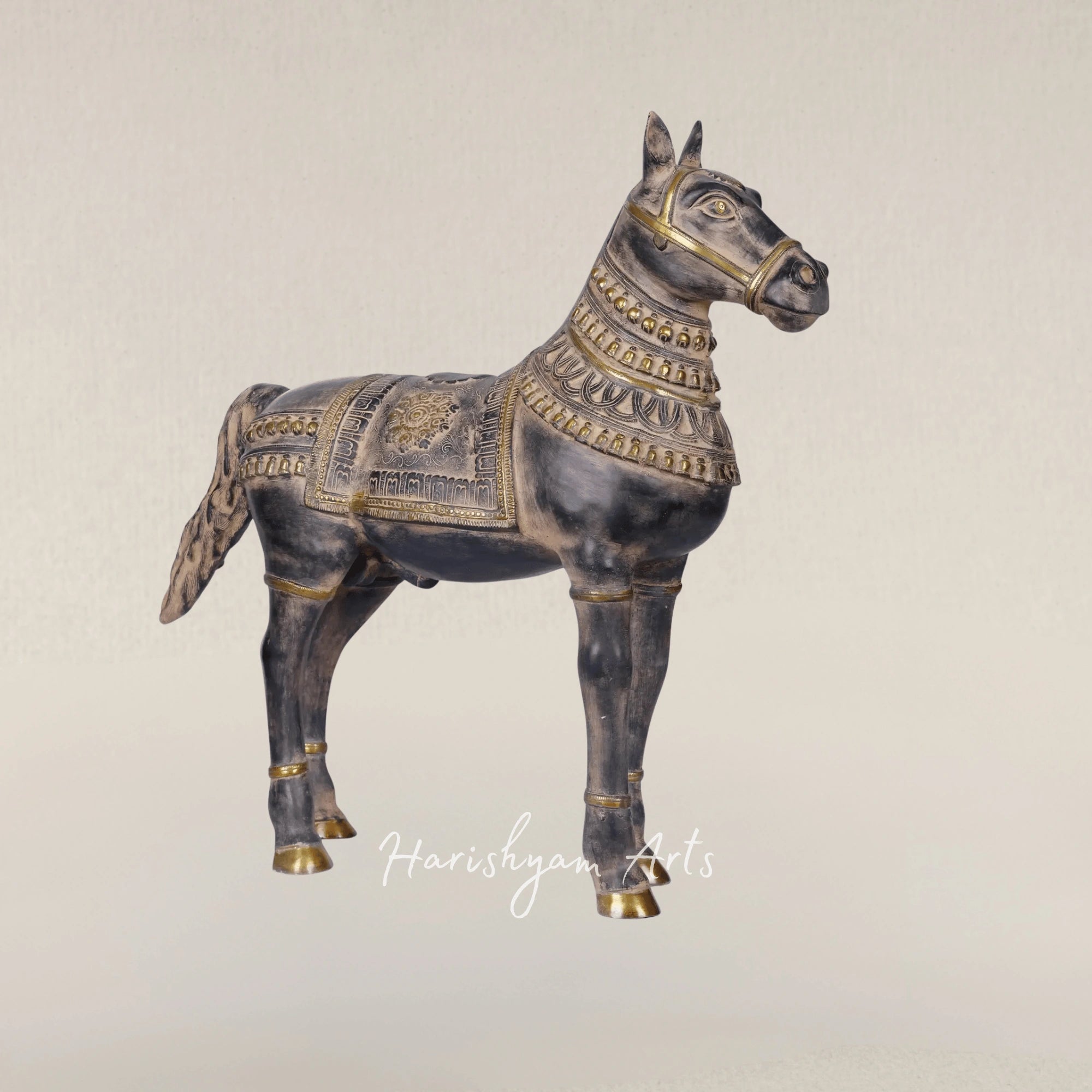 32" Artisanal Brass Horse Sculpture for Home Decoration