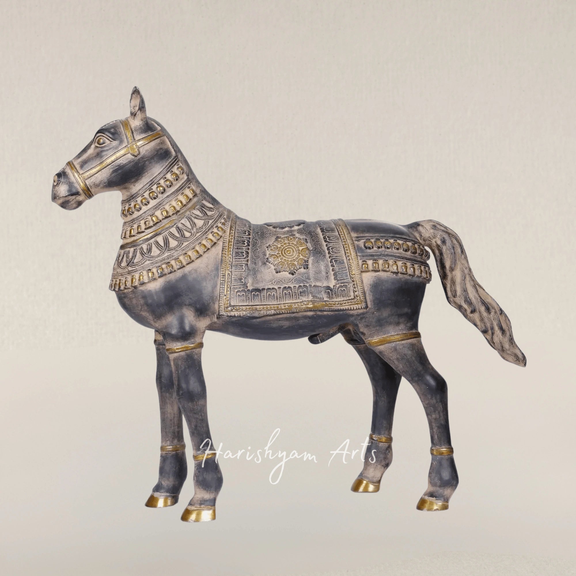 32" Artisanal Brass Horse Sculpture for Home Decoration