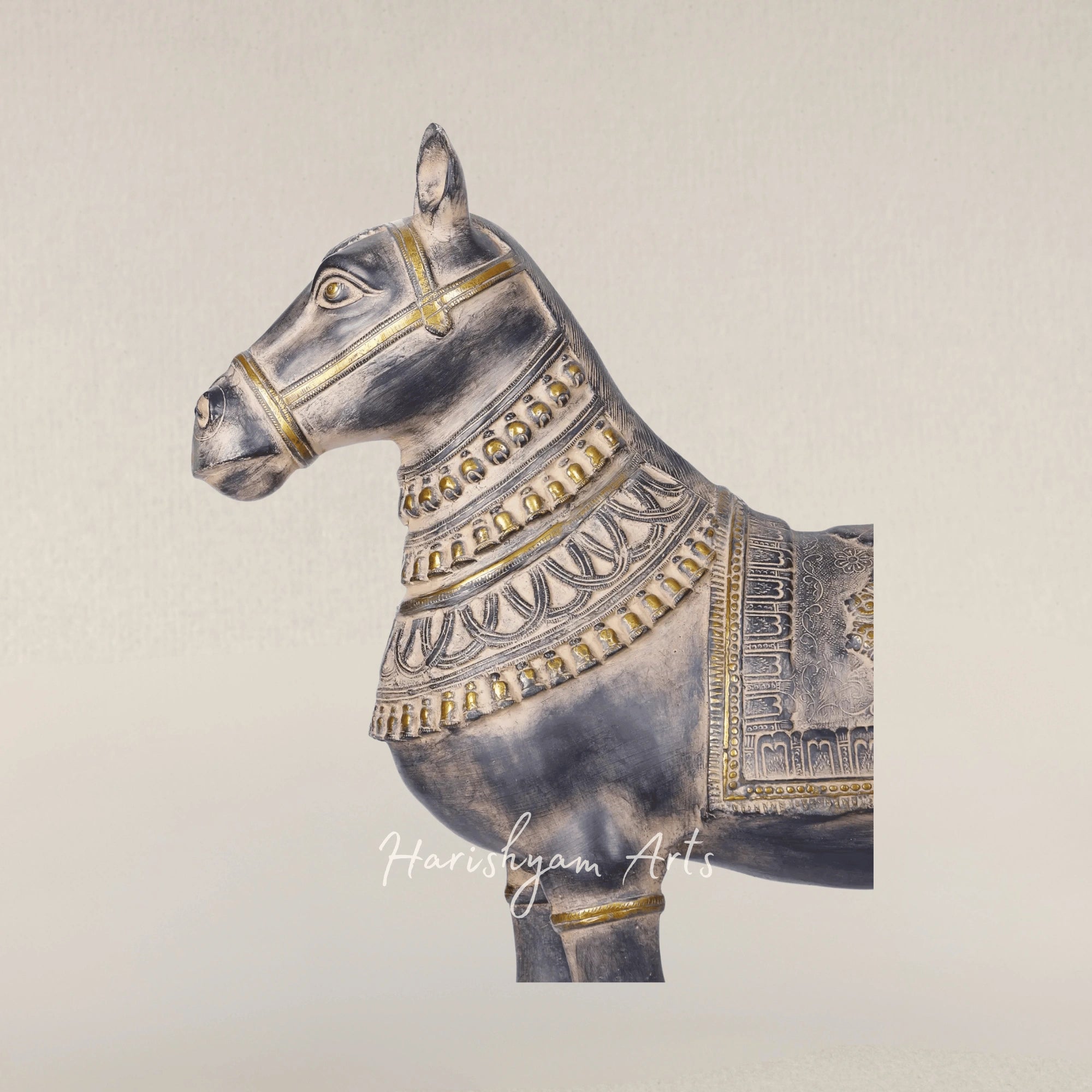 32" Artisanal Brass Horse Sculpture for Home Decoration