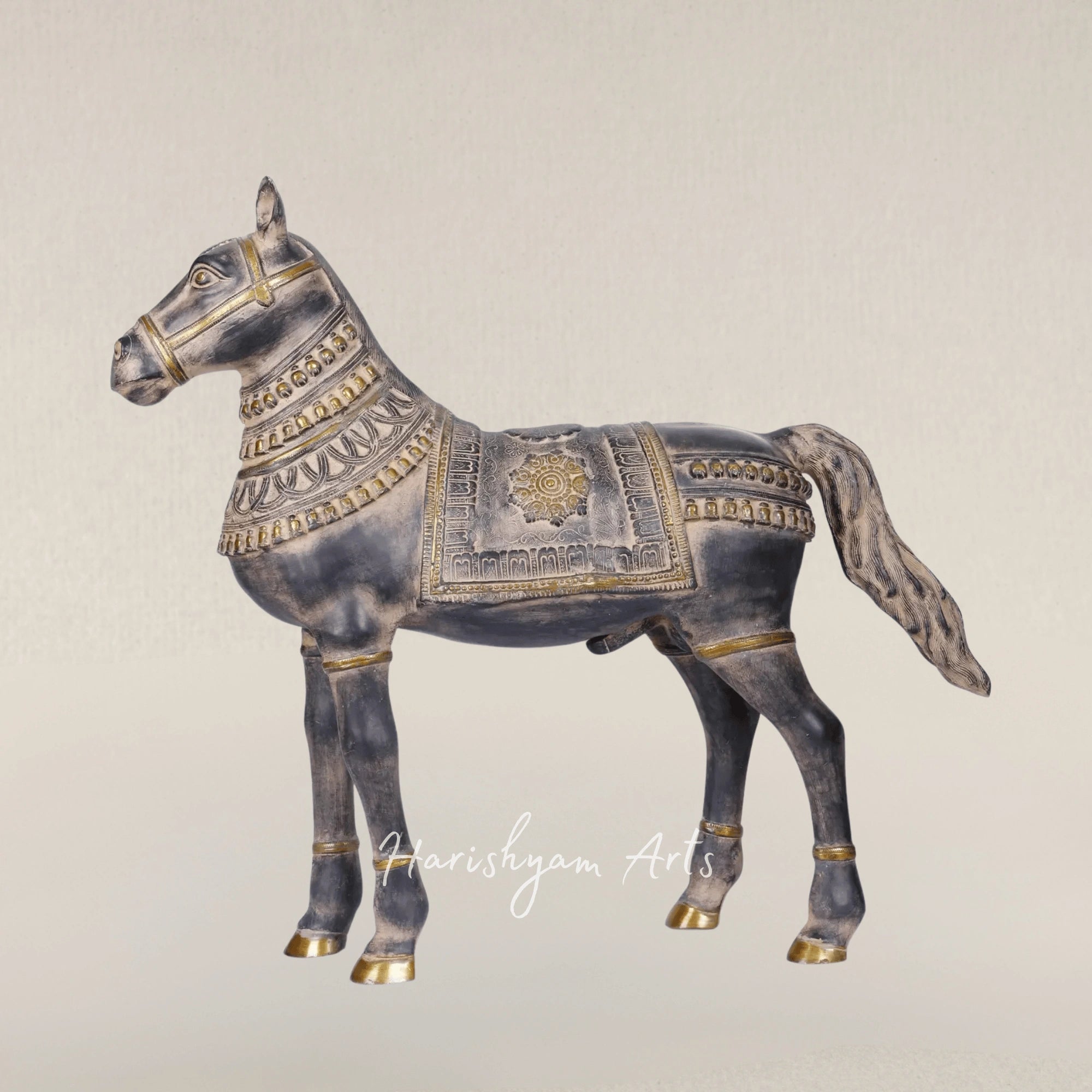 32" Artisanal Brass Horse Sculpture for Home Decoration
