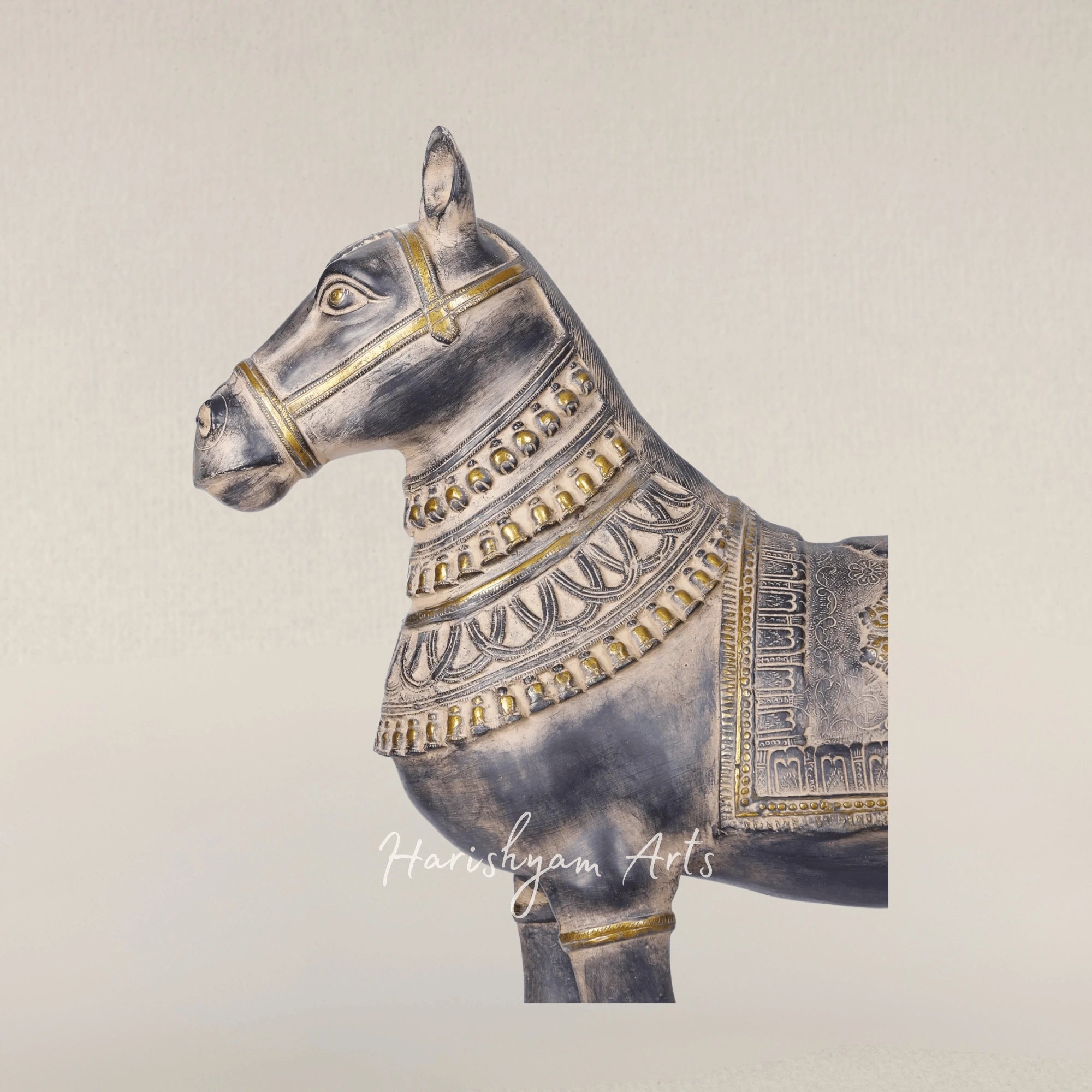 32" Artisanal Brass Horse Sculpture for Home Decoration