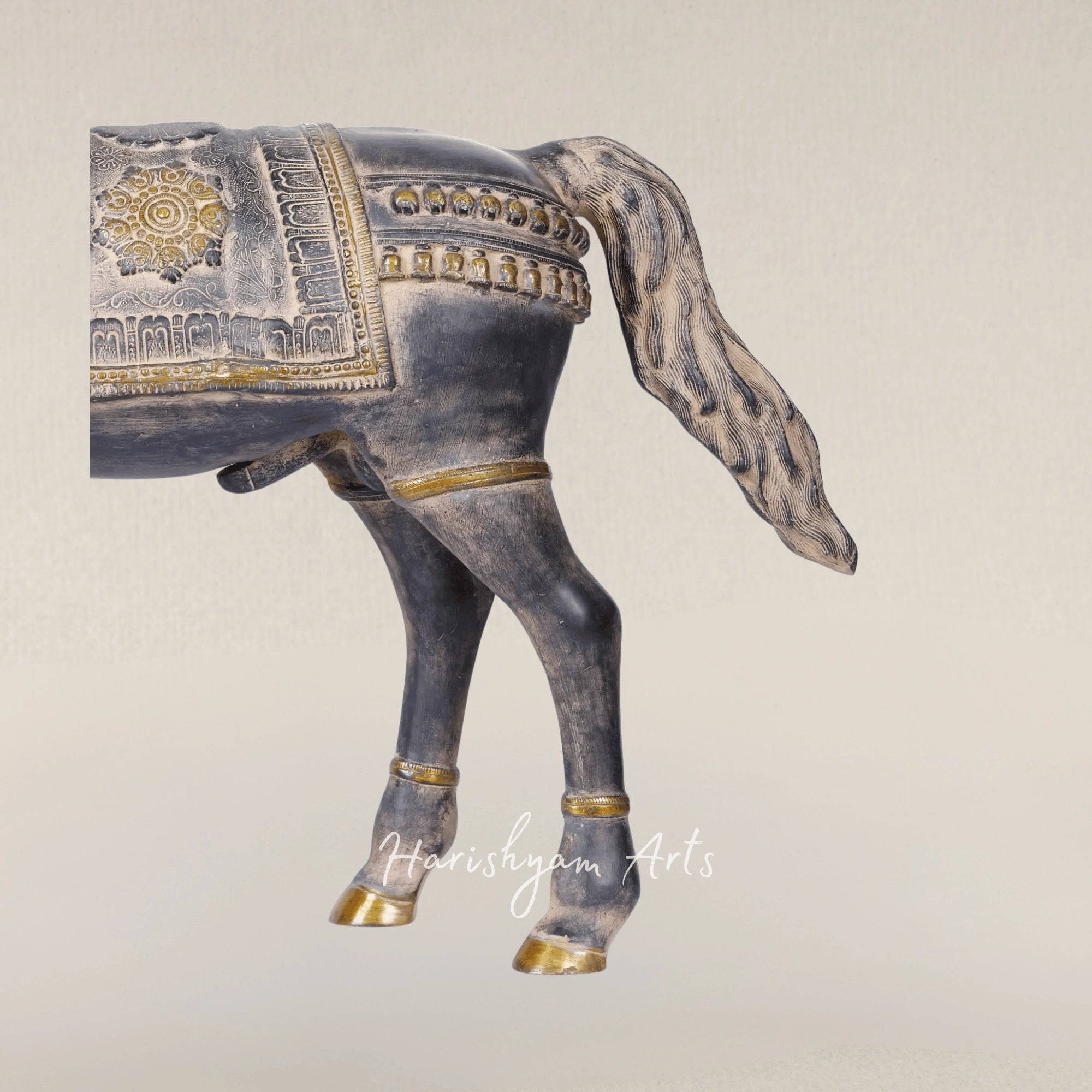 32" Artisanal Brass Horse Sculpture for Home Decoration