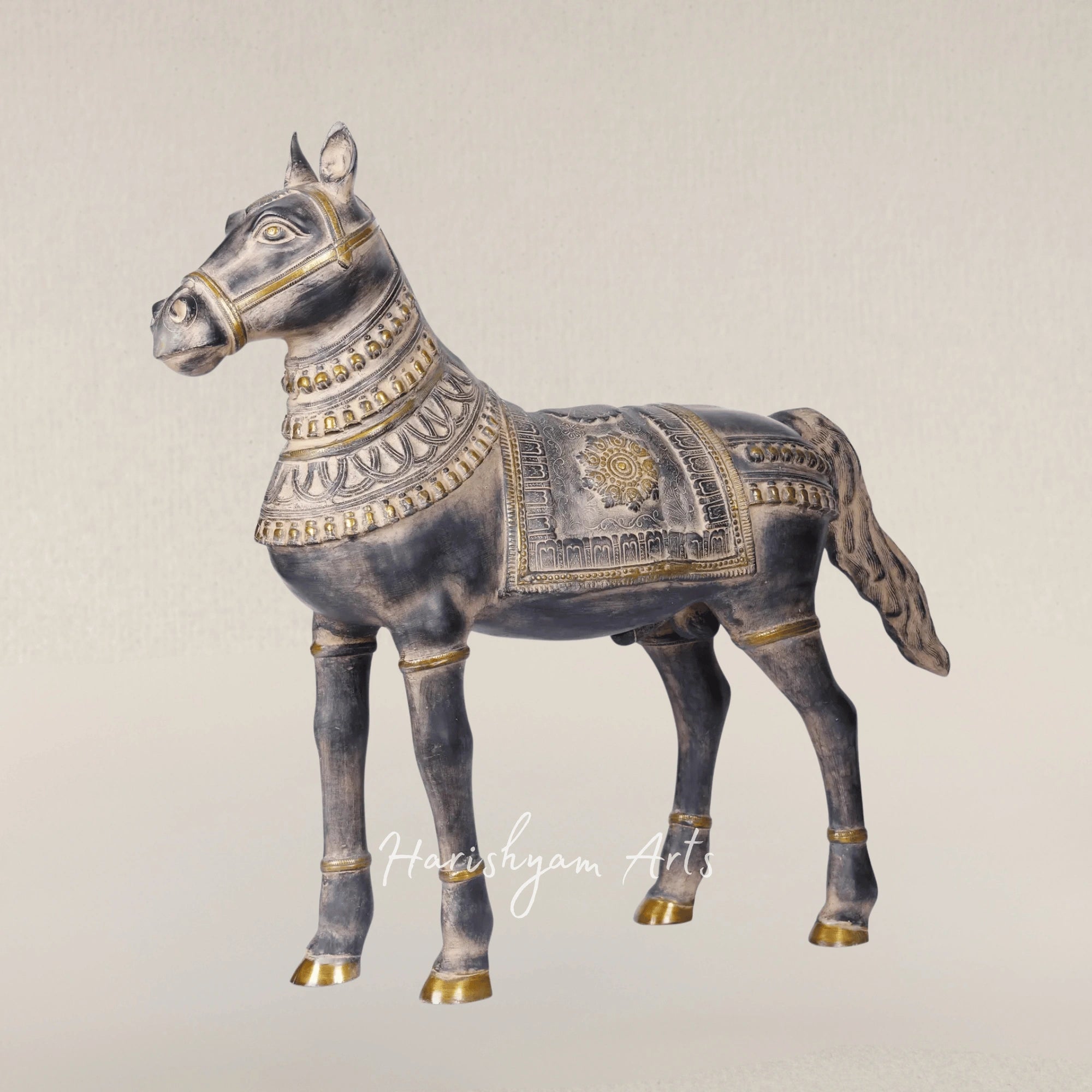 32" Artisanal Brass Horse Sculpture for Home Decoration