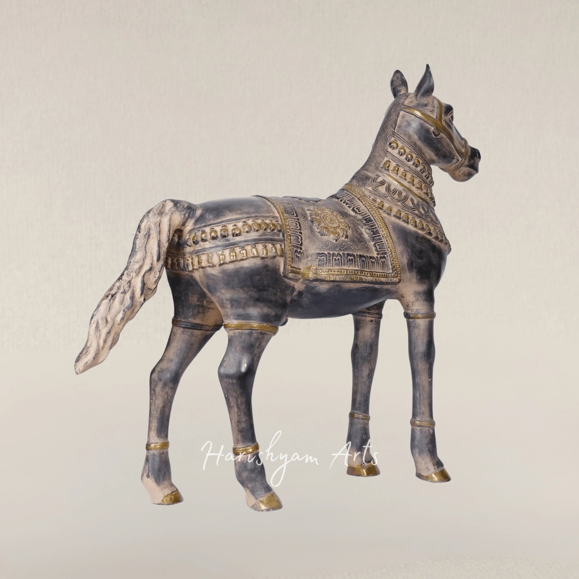 32" Artisanal Brass Horse Sculpture for Home Decoration