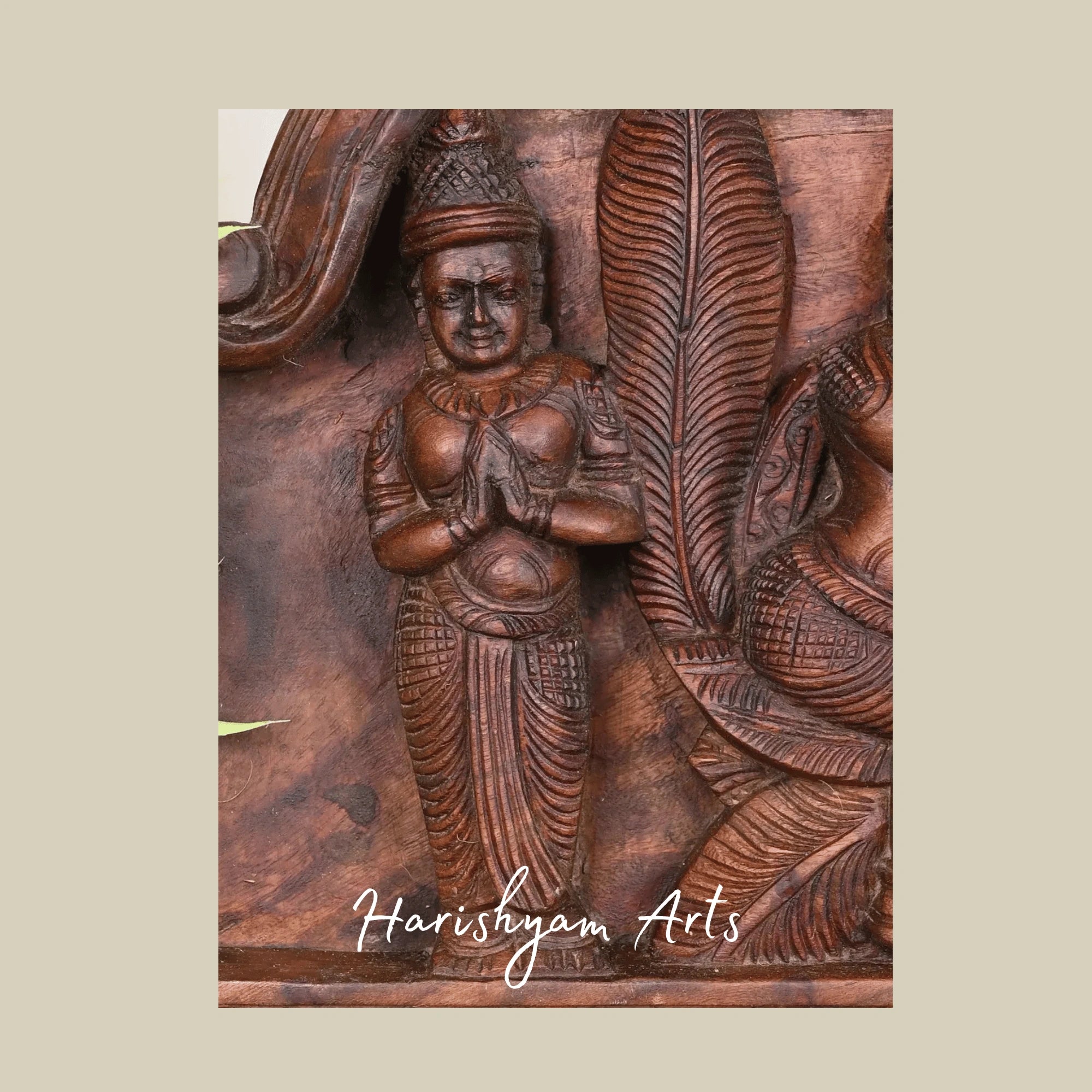 32" Krishna Legends Wooden Wall Panel – Bakasura Vadham & Kaliya Mardana Scenes