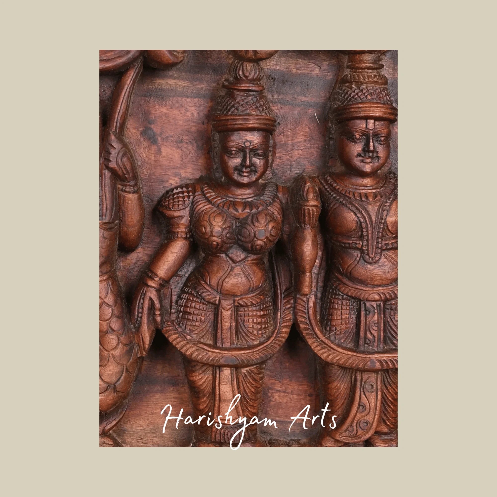 32" Krishna Legends Wooden Wall Panel – Bakasura Vadham & Kaliya Mardana Scenes