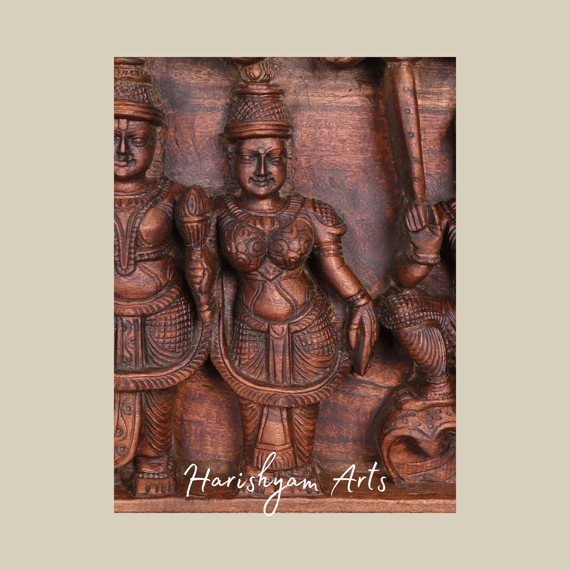 32" Krishna Legends Wooden Wall Panel – Bakasura Vadham & Kaliya Mardana Scenes