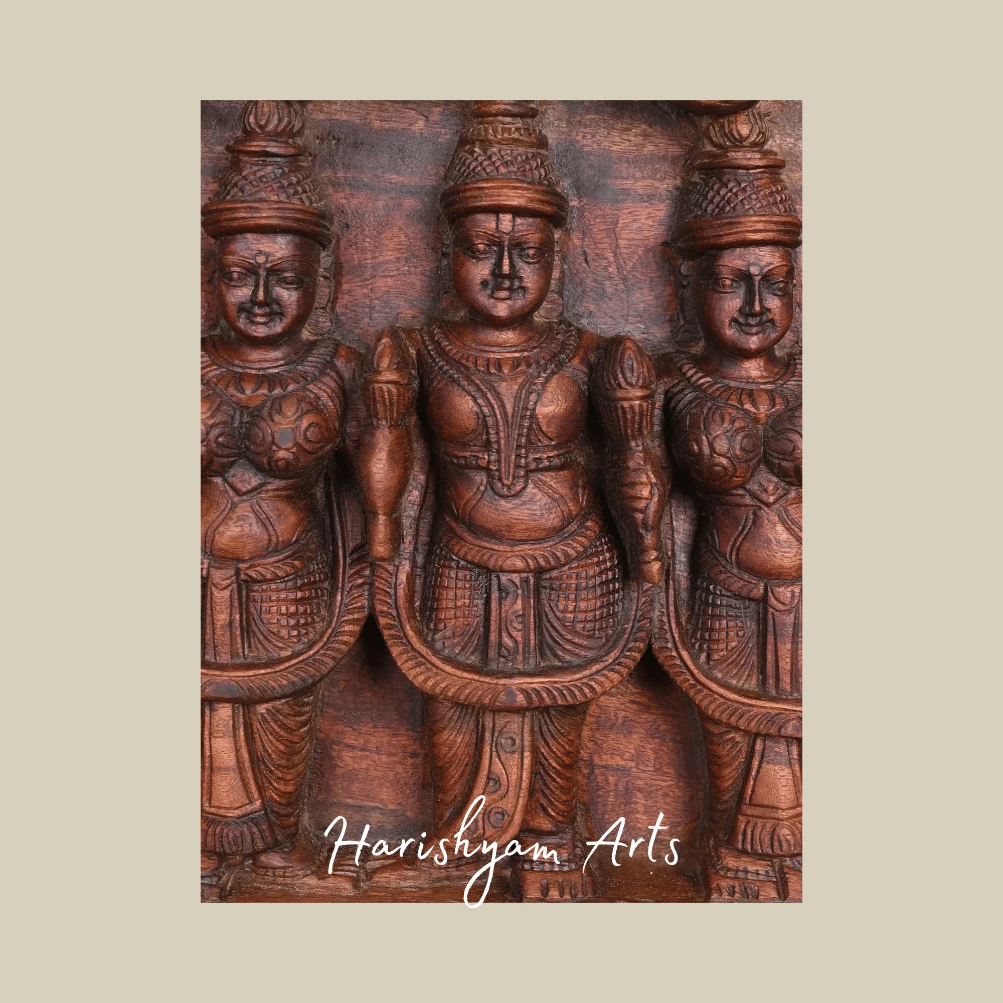 32" Krishna Legends Wooden Wall Panel – Bakasura Vadham & Kaliya Mardana Scenes
