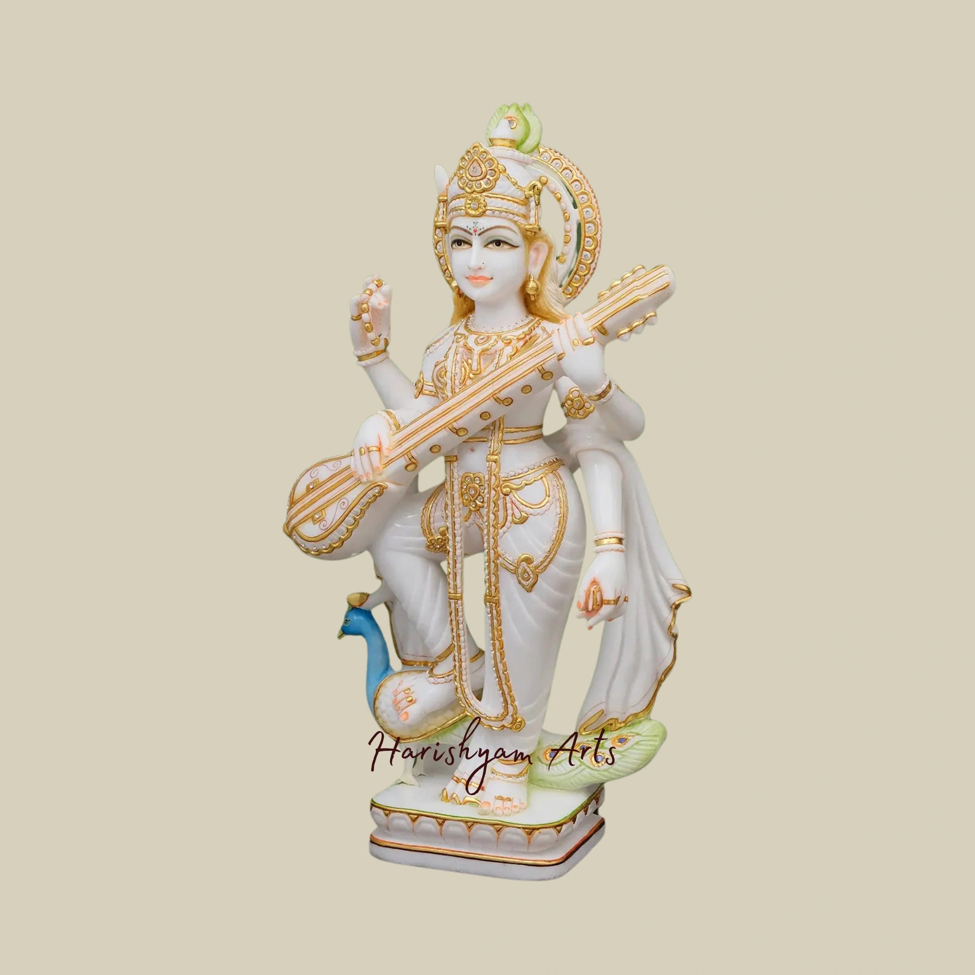 32" Large Standing Saraswati Statue Superfine Marble Artwork2