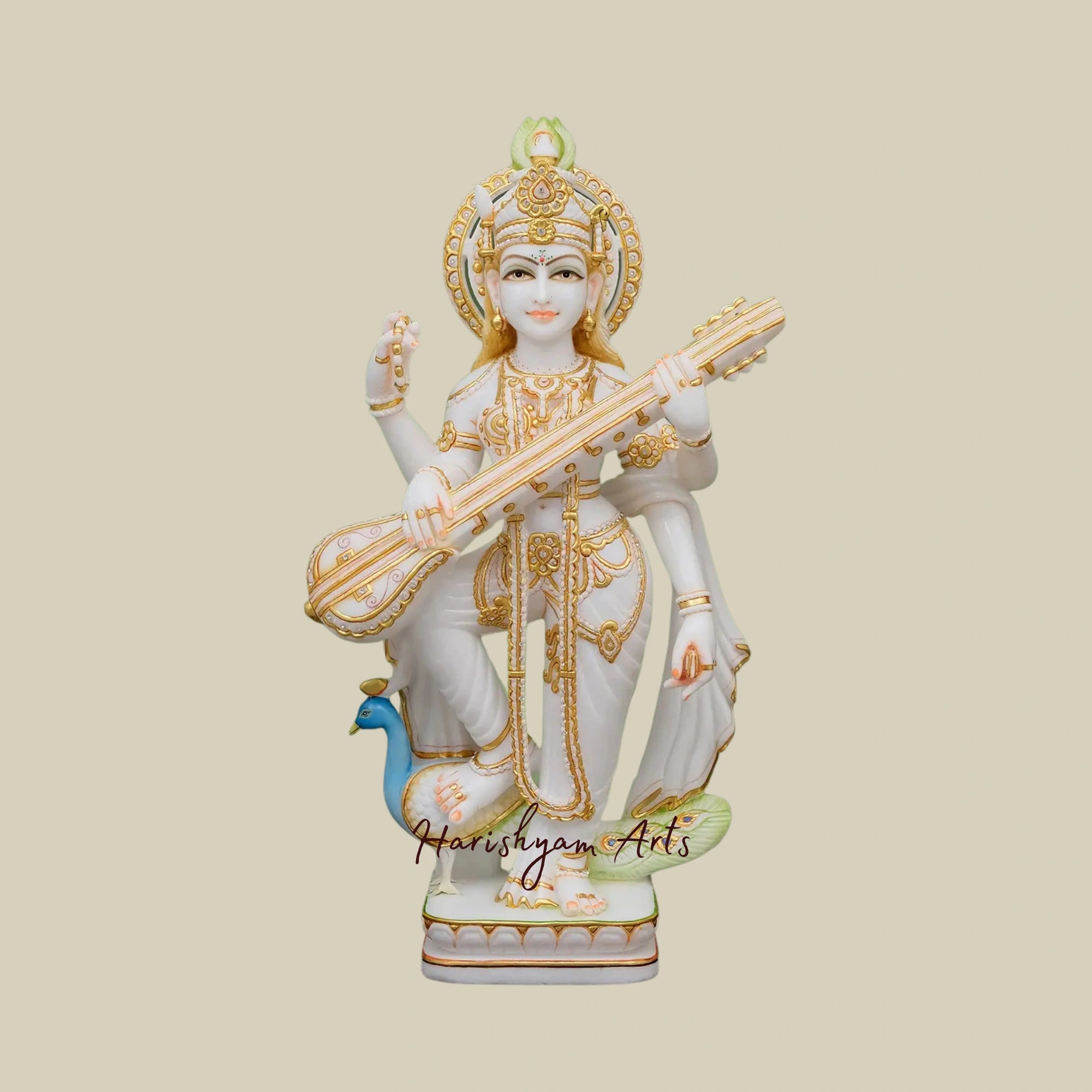 32" Large Standing Saraswati Statue Superfine Marble Artwork3