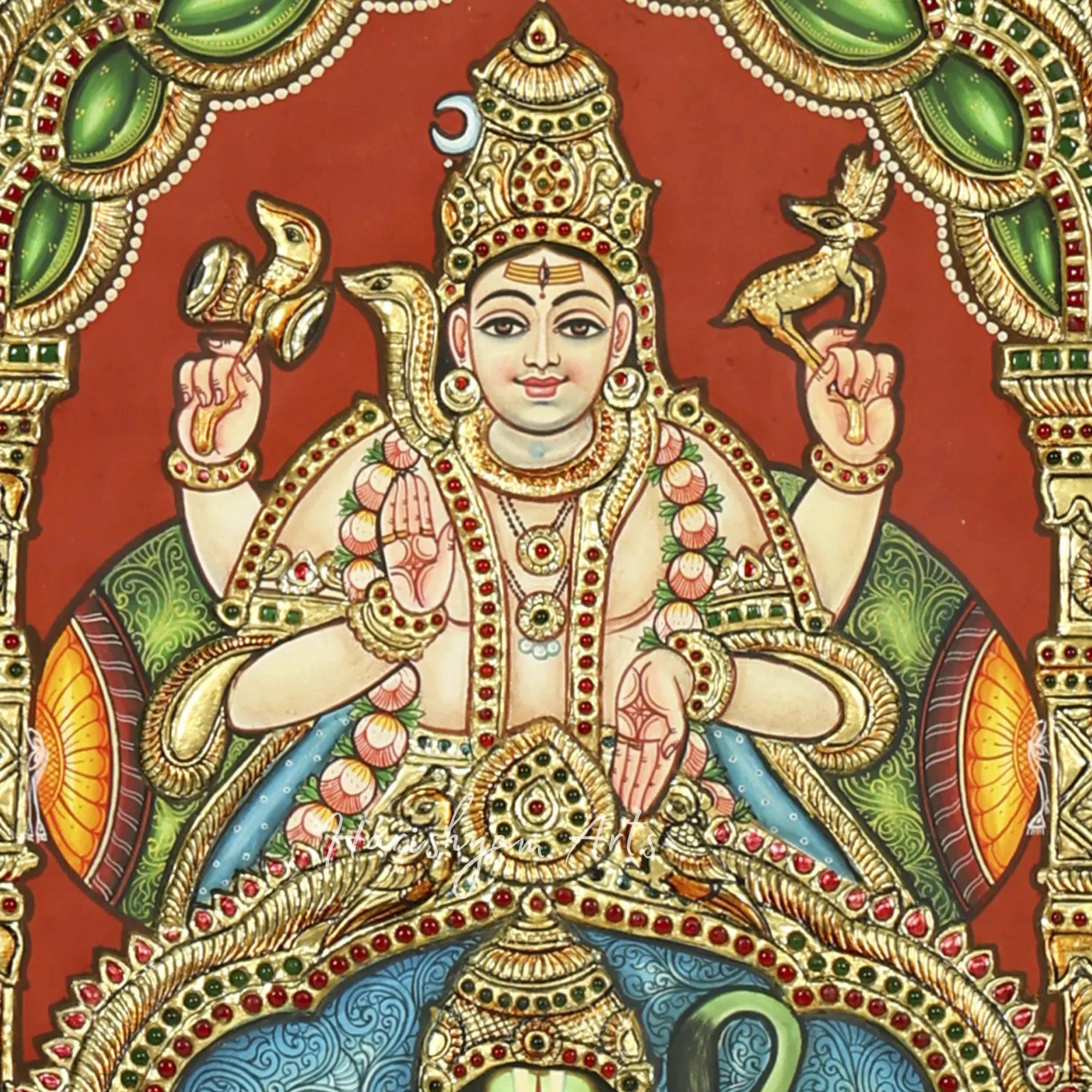 32" Sacred Lord Hanuman Depicted as Shiva's Avatara Tanjore Painting3