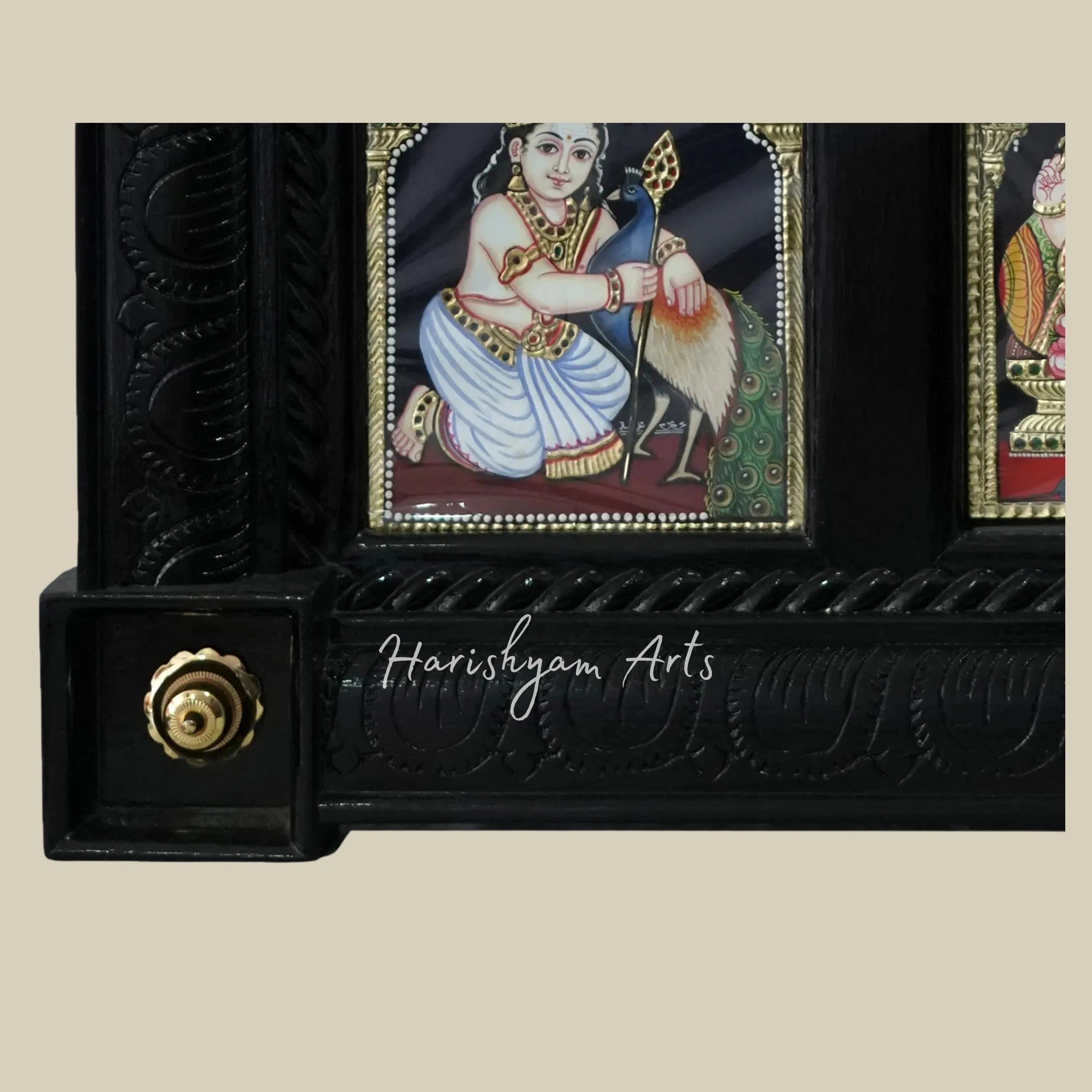 32" Tanjore Artwork Featuring Nine Deities in a Combined Decorative Frame5