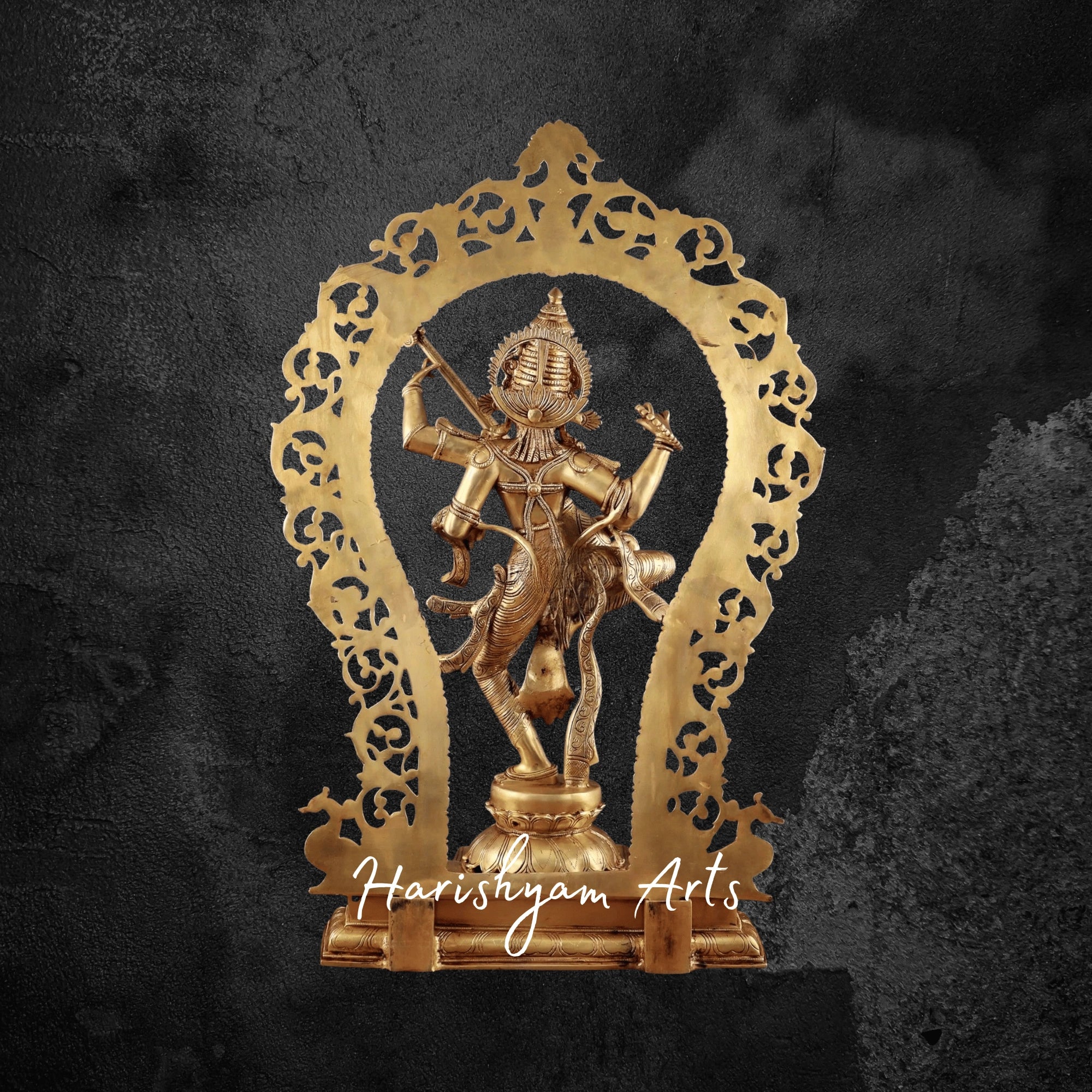 33" Large Dancing Saraswati Idol in Brass with Prabhavali Backdrop Handcrafted Masterpiece