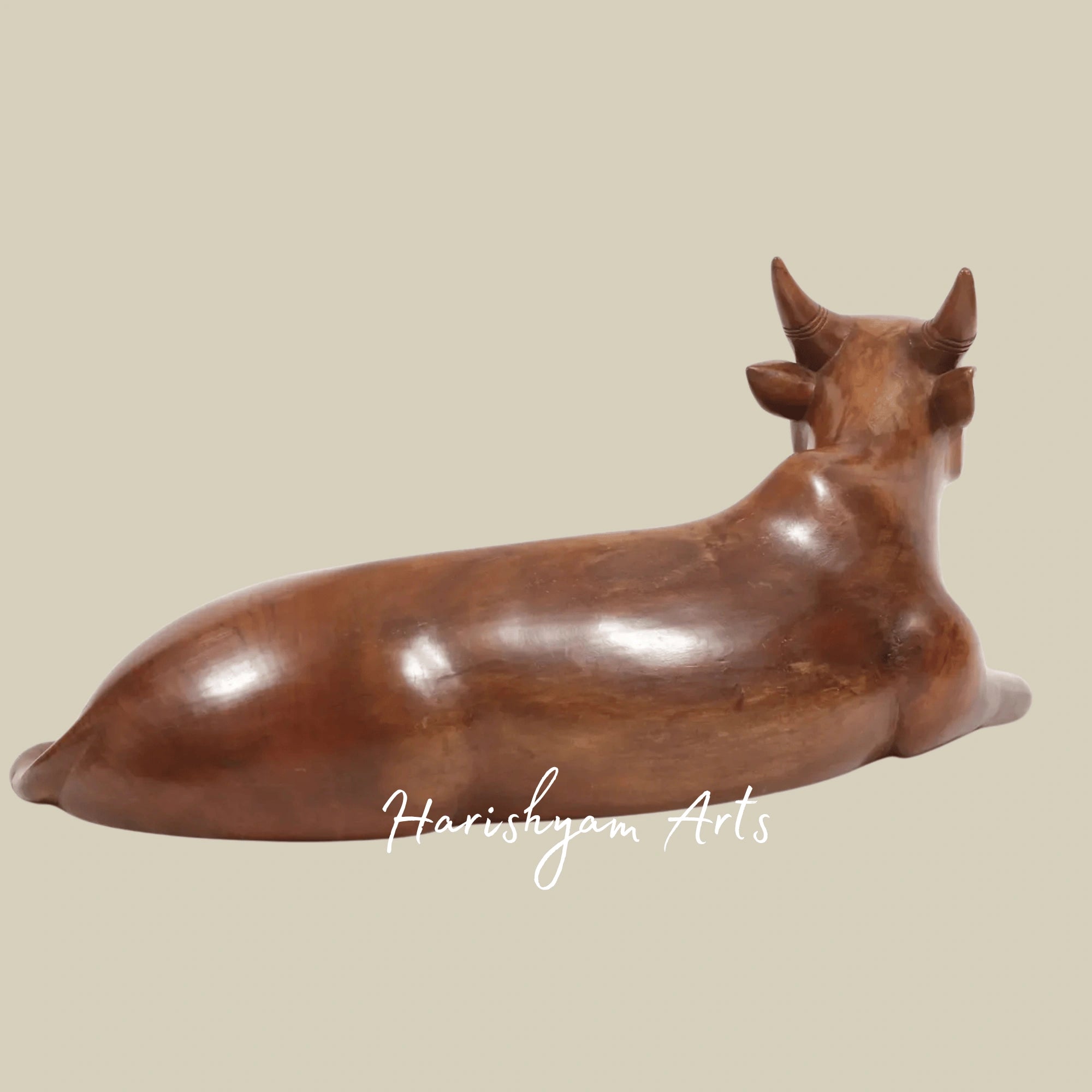 33" Large Handcrafted Wooden Sitting Cow Figurine for Home Decor