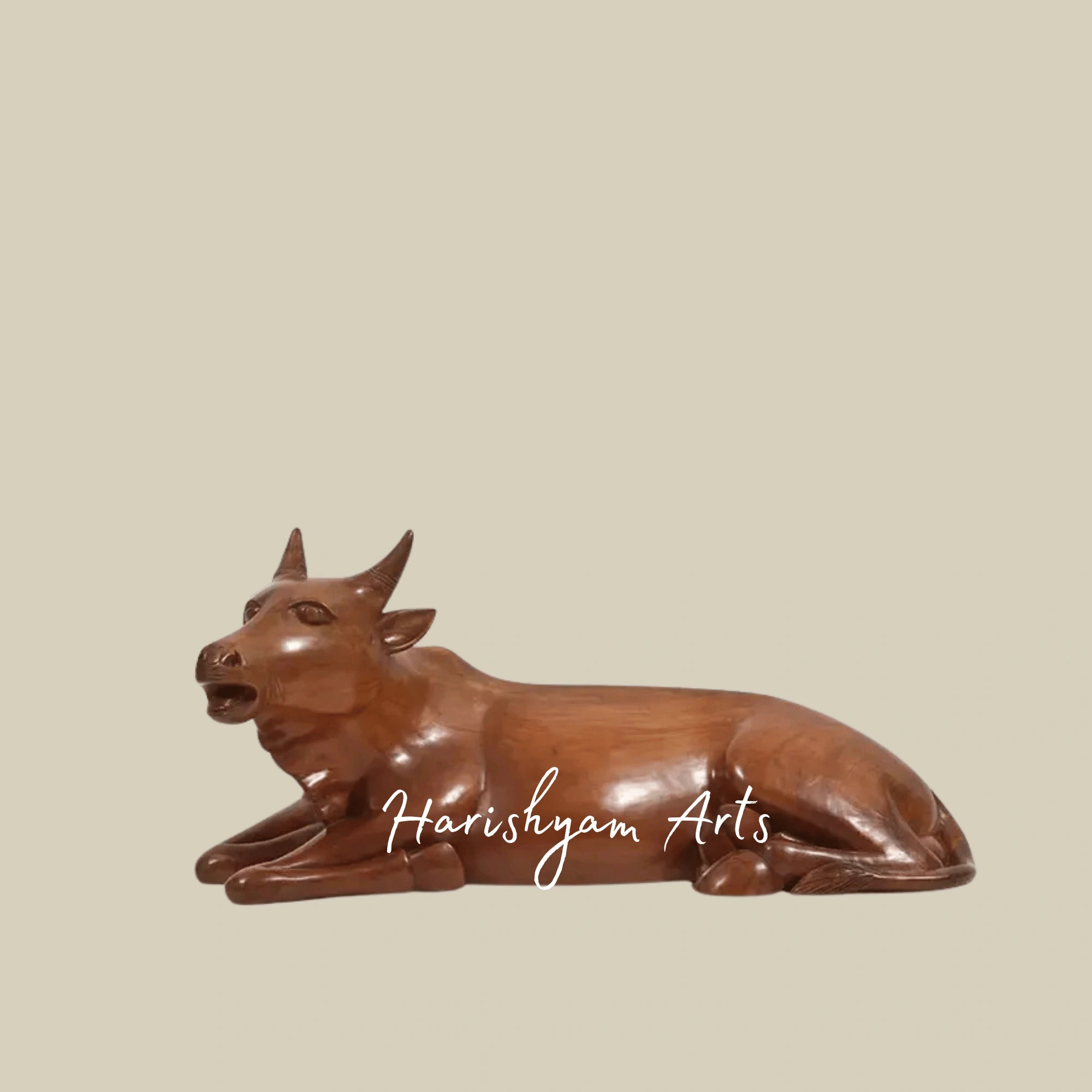 33" Large Handcrafted Wooden Sitting Cow Figurine for Home Decor