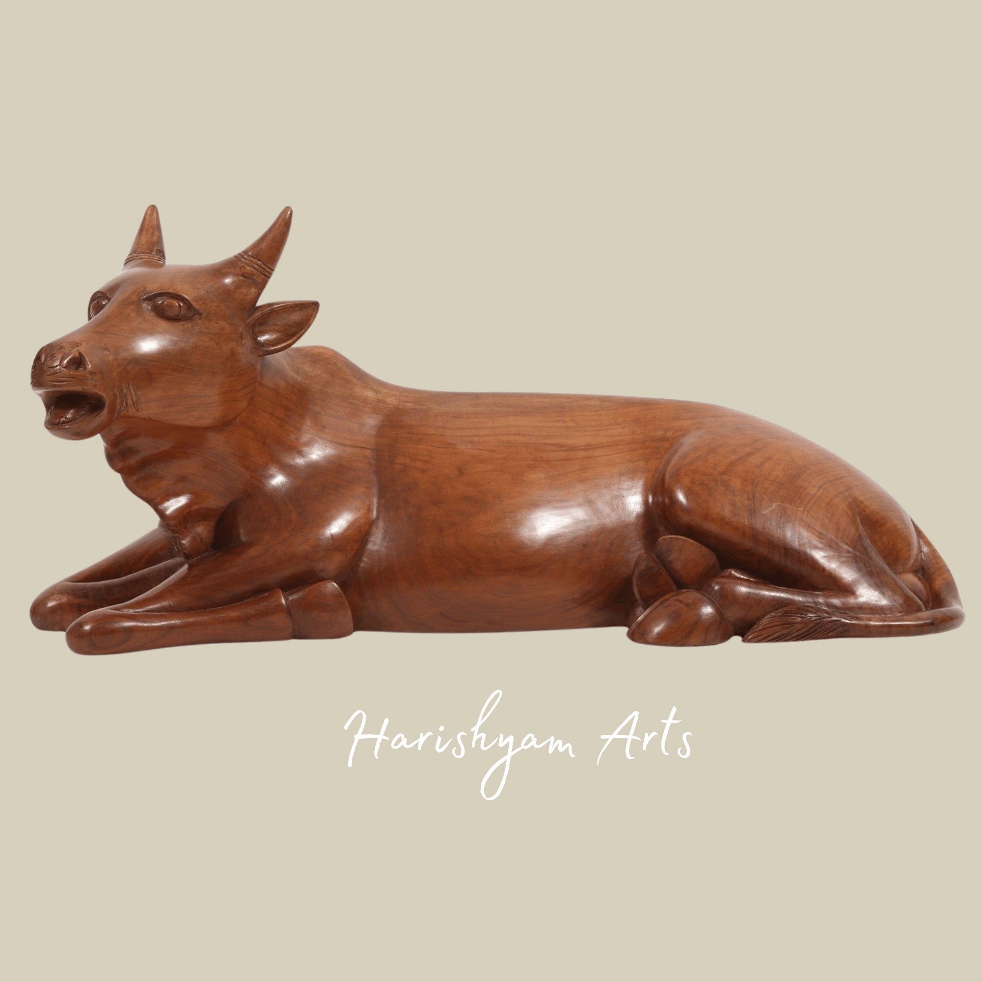 33" Large Handcrafted Wooden Sitting Cow Figurine for Home Decor