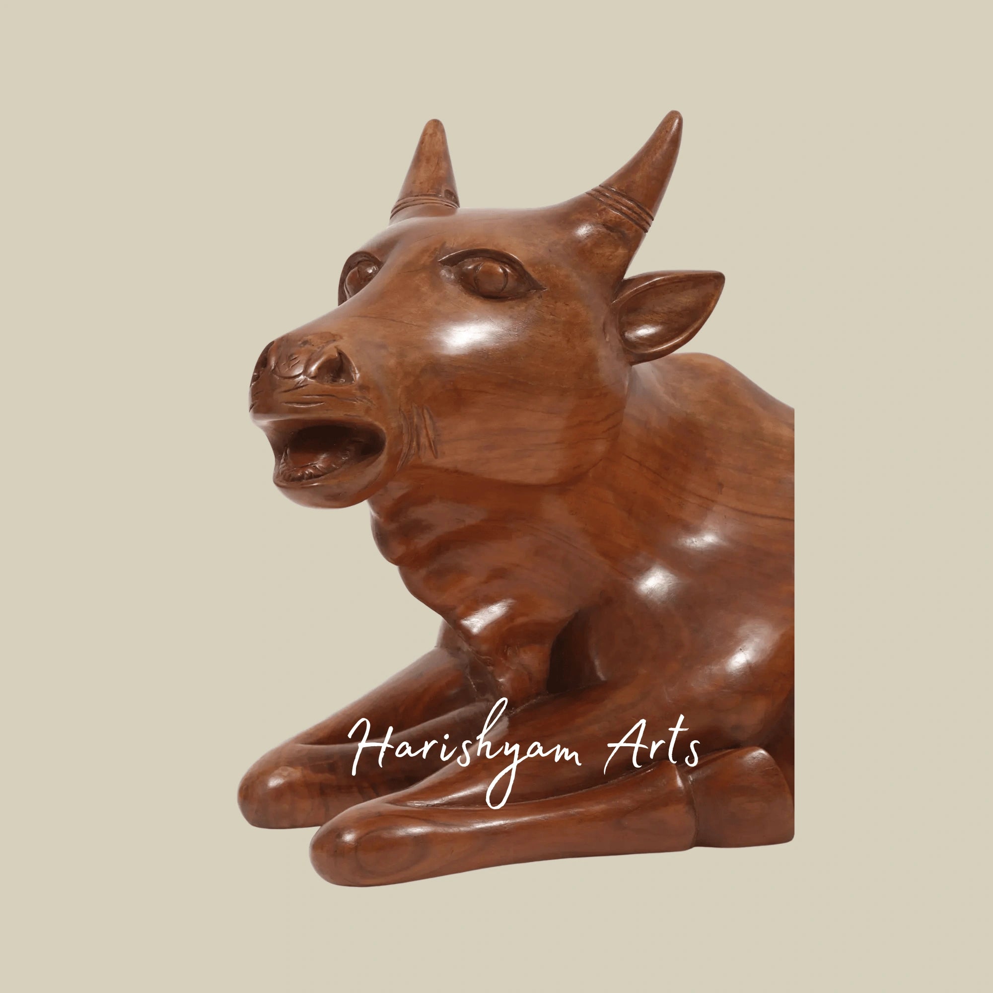 33" Large Handcrafted Wooden Sitting Cow Figurine for Home Decor