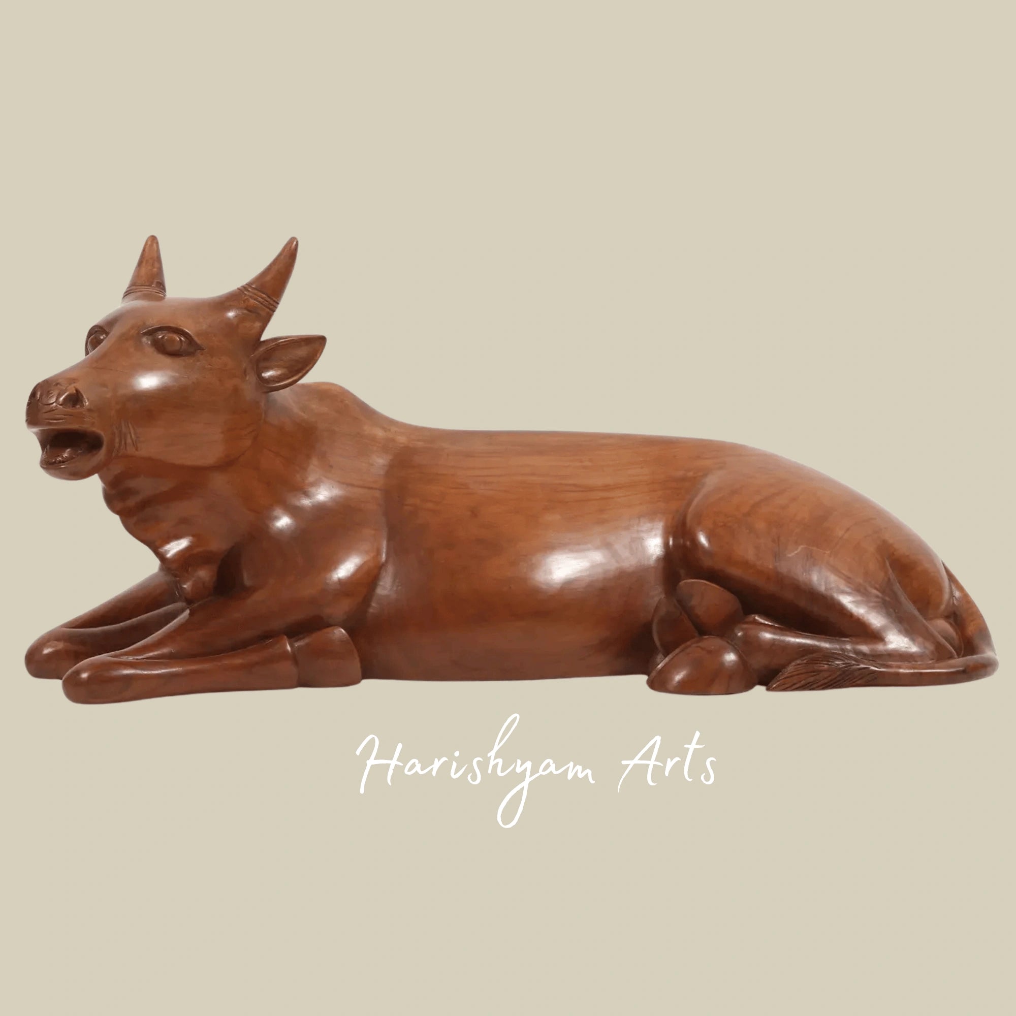 33" Large Handcrafted Wooden Sitting Cow Figurine for Home Decor
