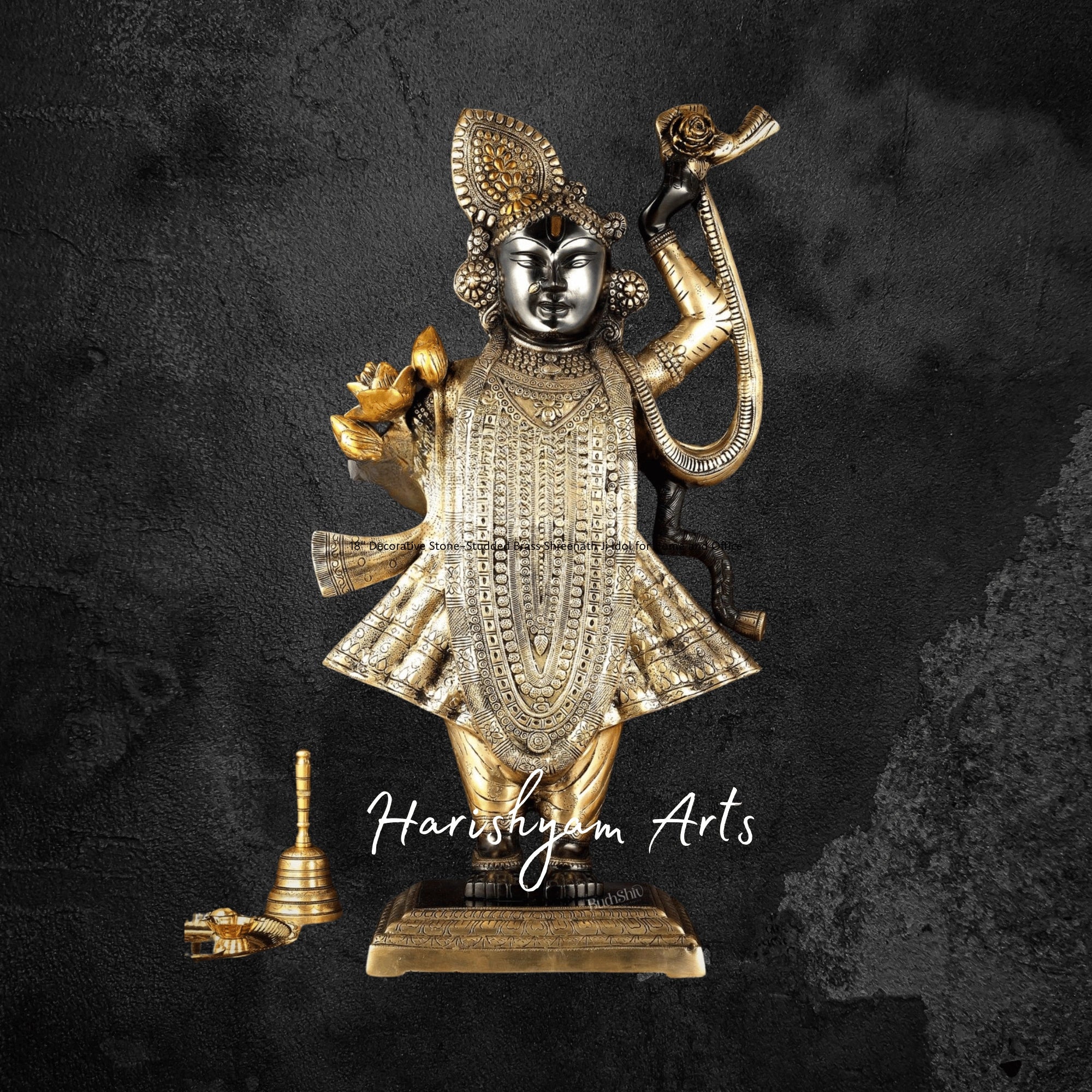 33" Large Nathdwara Brass Statue of Lord Srinath Ji for Mandir Decor