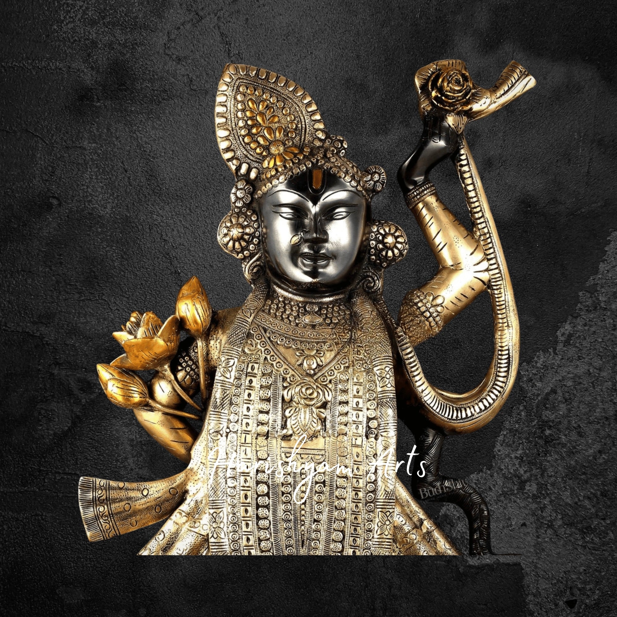 33" Large Nathdwara Brass Statue of Lord Srinath Ji for Mandir Decor