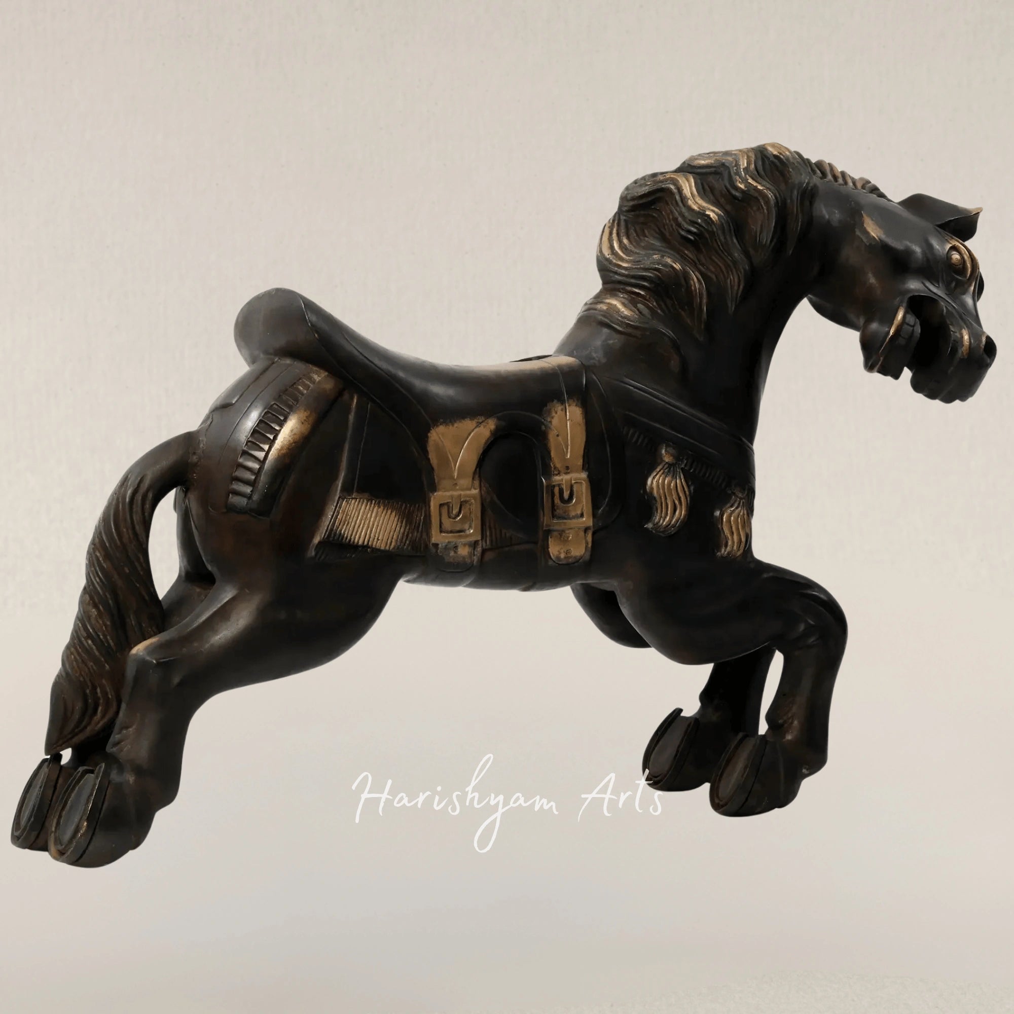 34" Grand Brass Running Horse Figurine for Luxurious Interiors