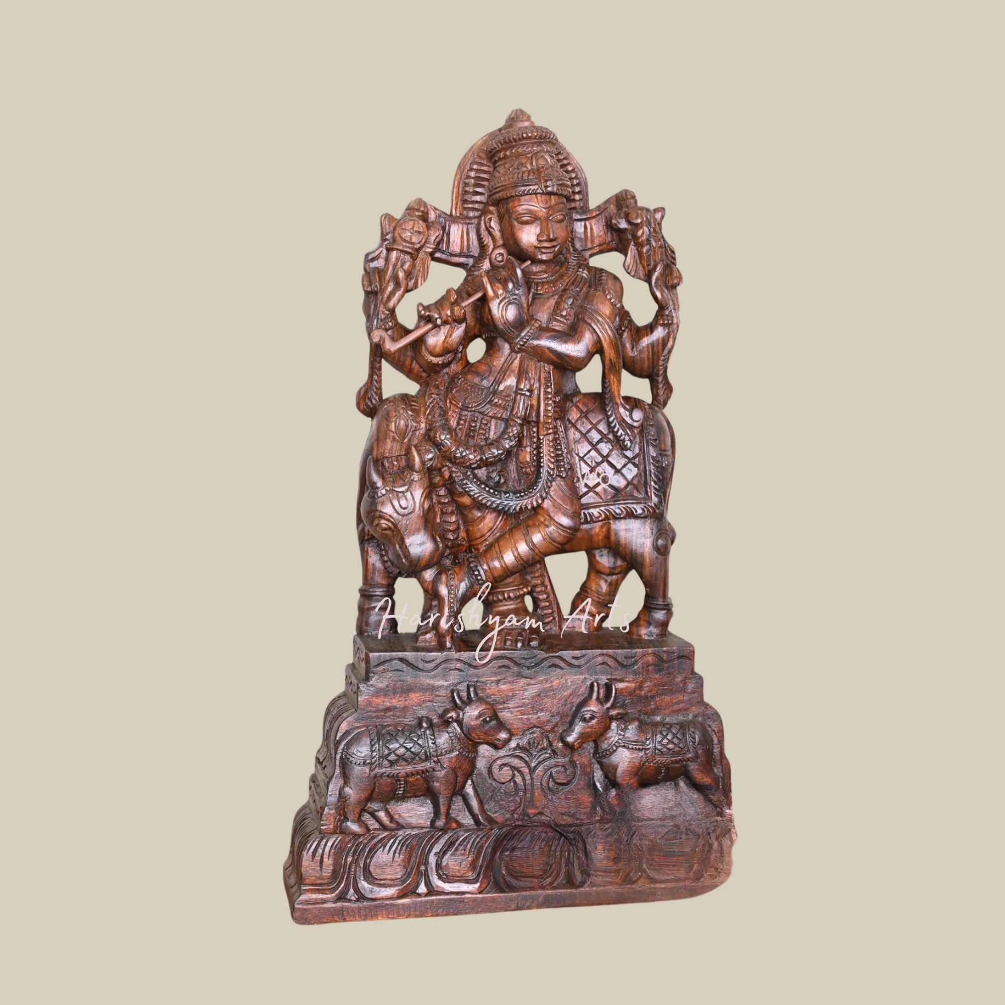 34" Wooden Krishna Murti for Home2